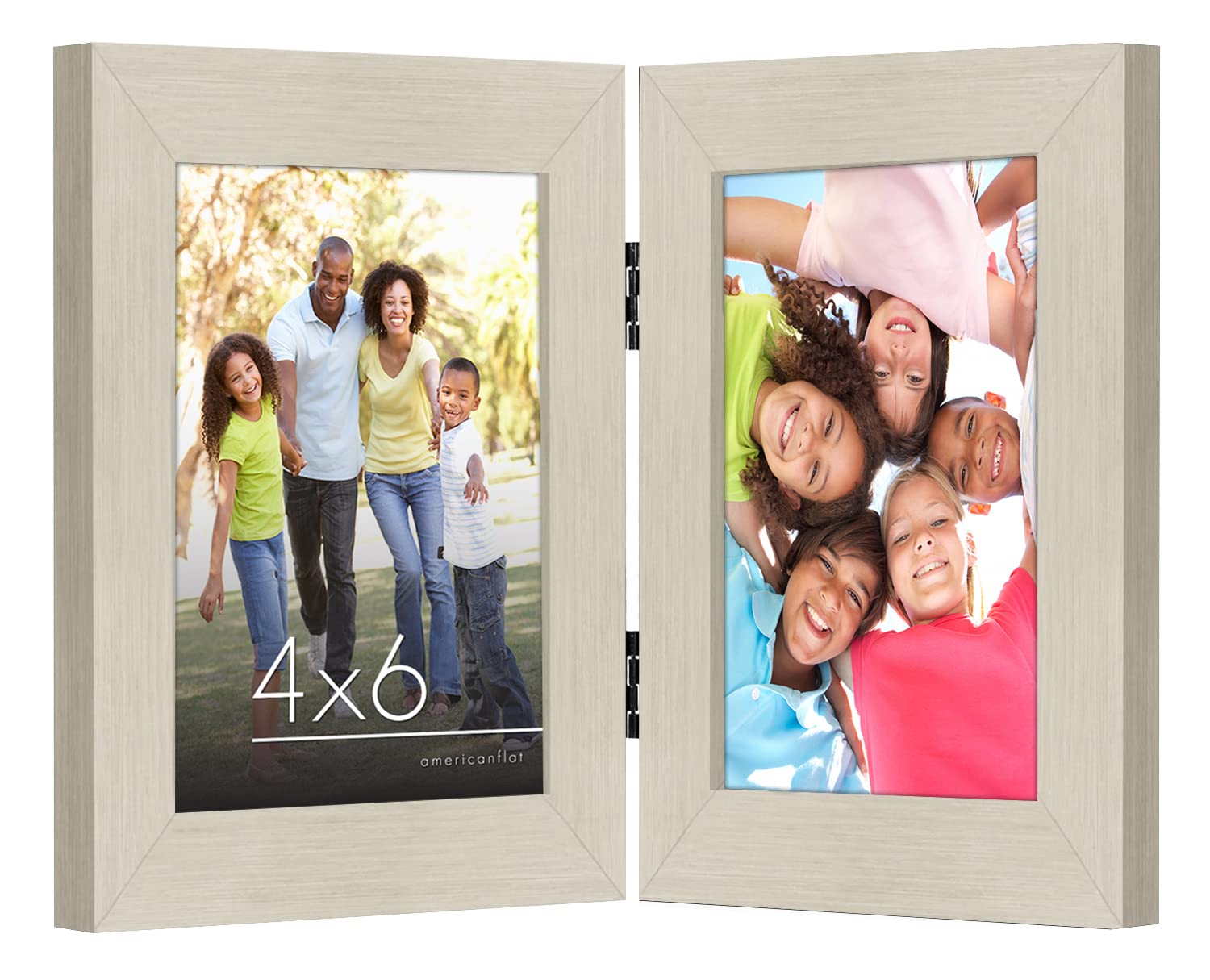 Americanflat Hinged 4x6 Picture Frame with Shatter-Resistant Glass - Double Picture Frames with Engineered Wood - Signature Collection - Photo Frame for Tabletop Display - Black