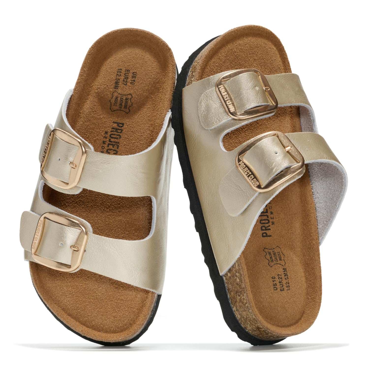 Project Cloud Kids Sandals 100% Genuine Leather - Natural Cork Footbed Non-Slip Slides for Kids - Lightweight Boys & Girls Sandals - Water-Resistant Girls & Boys Sandals
