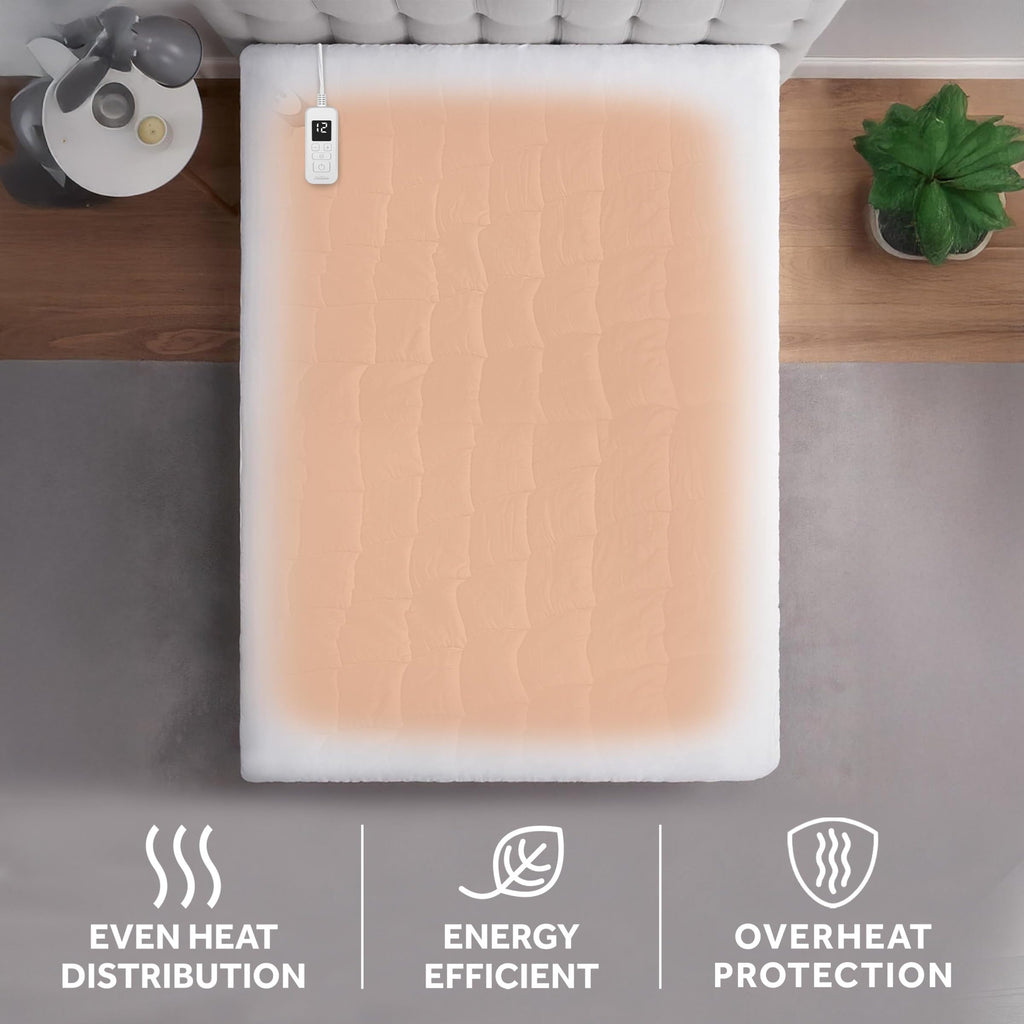 Sunbeam Restful Quilted Water Resistant Heated Mattress Pad - Full White