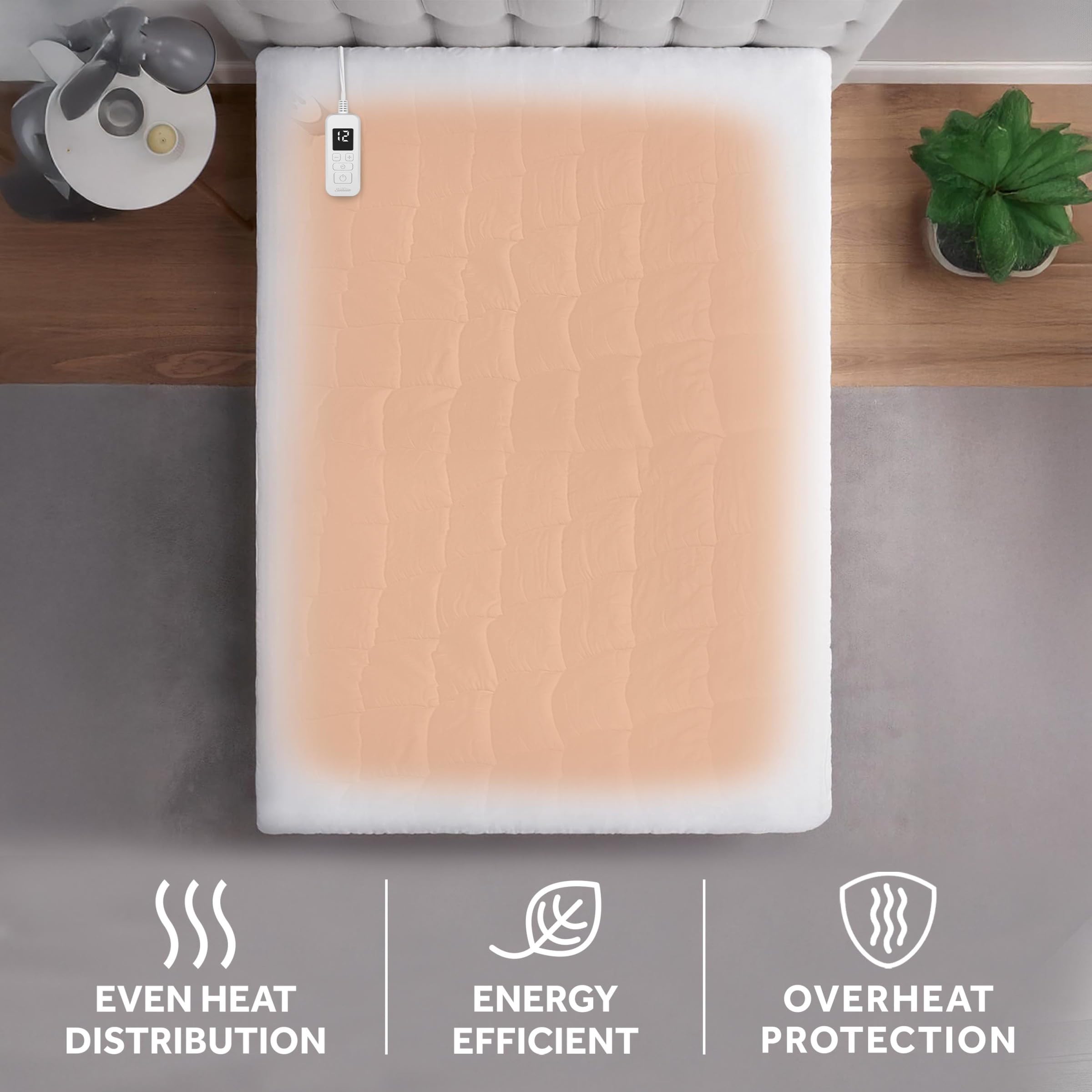 Sunbeam Restful Quilted Water Resistant Heated Mattress Pad - Full White