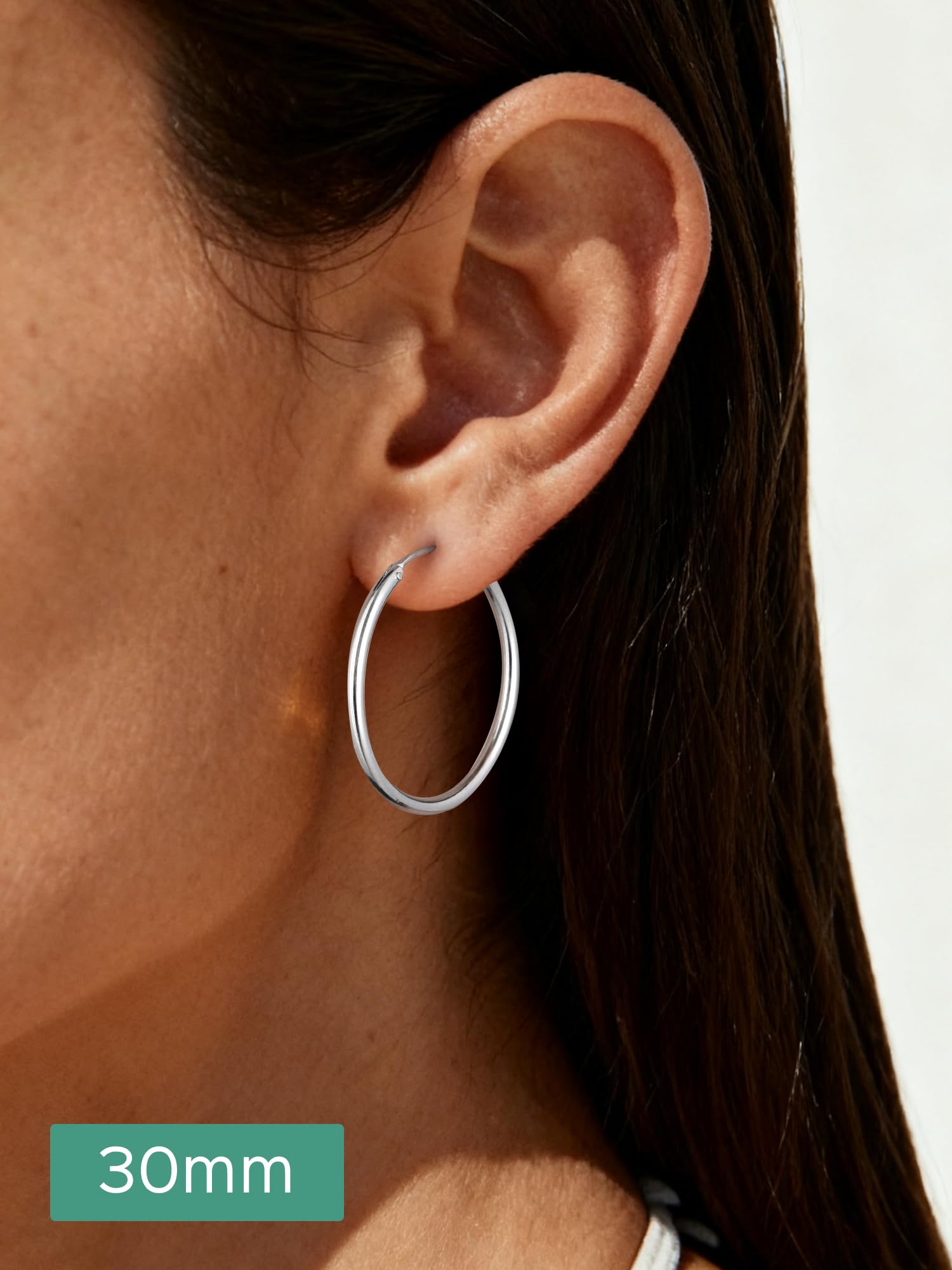 ChicSilver 925 Sterling Silver Hoop Earrings for Women Hypoallergenic, Lightweight Large Gold Plated Silver Hoop Earrings, Endless Hoops Earring 20/30/40/50/60/70MM