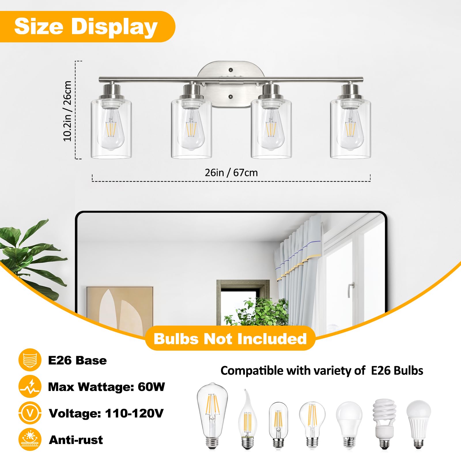 Unicozin 2 Pack Modern Bathroom Light Fixtures, 3 Light Vanity Lights, Black Wall Lamp with Clear Glass for Bathroom, Mirror, Living Room, Bedroom, Hallway, E26 Base