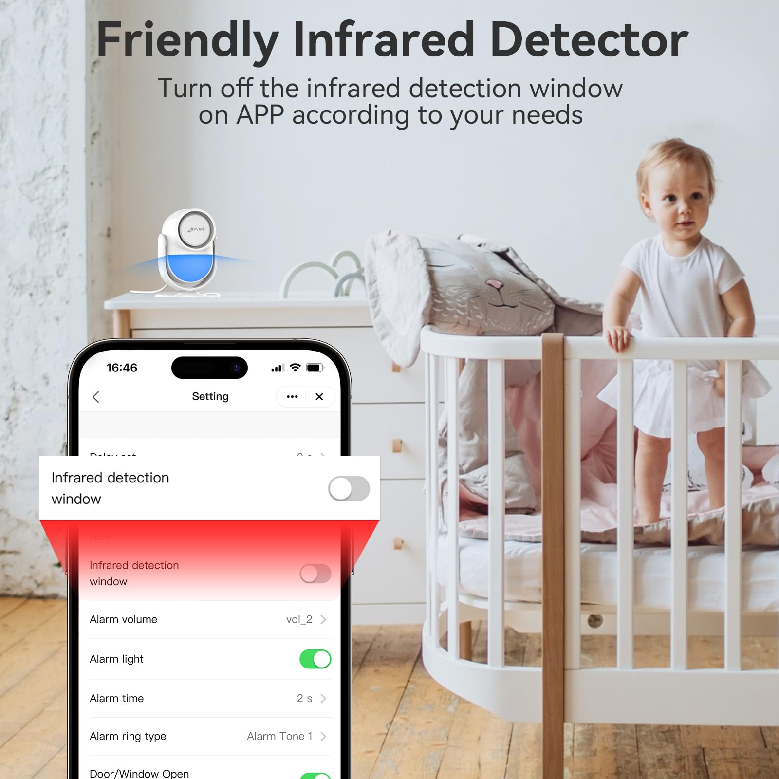CPVAN WiFi Motion Sensor Alarm, 125dB Smart PIR Motion Detector with Phone App Alerts, Wireless Indoor Home Security Alarm System with Remote, 2.4GHz WiFi, Black
