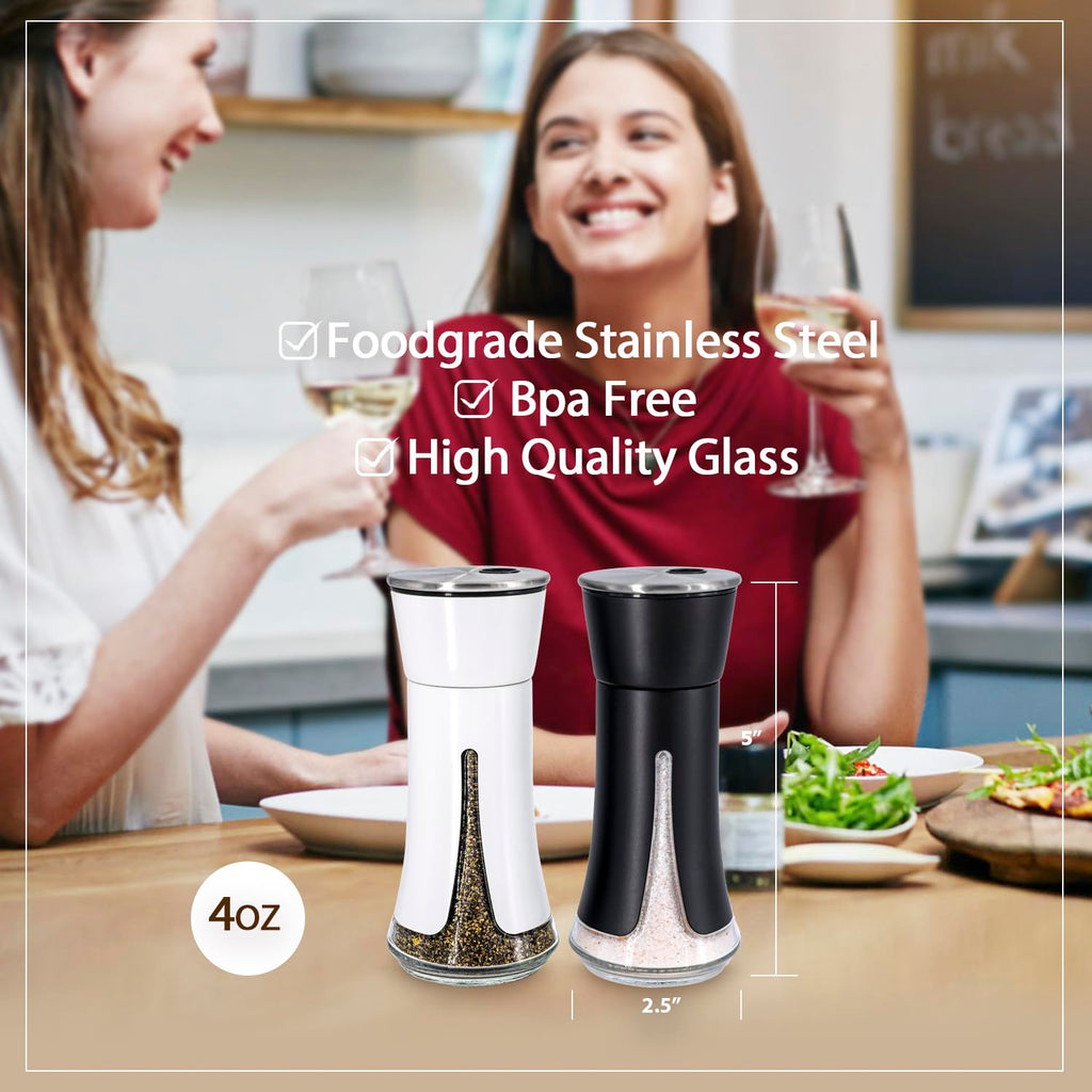 Black Salt and Pepper Shakers by Aelga, Salt Shaker with Adjustable Pour Holes, Black Kitchen Accessories, Decor for Kitchen,Restaurants,Camp,BBQ