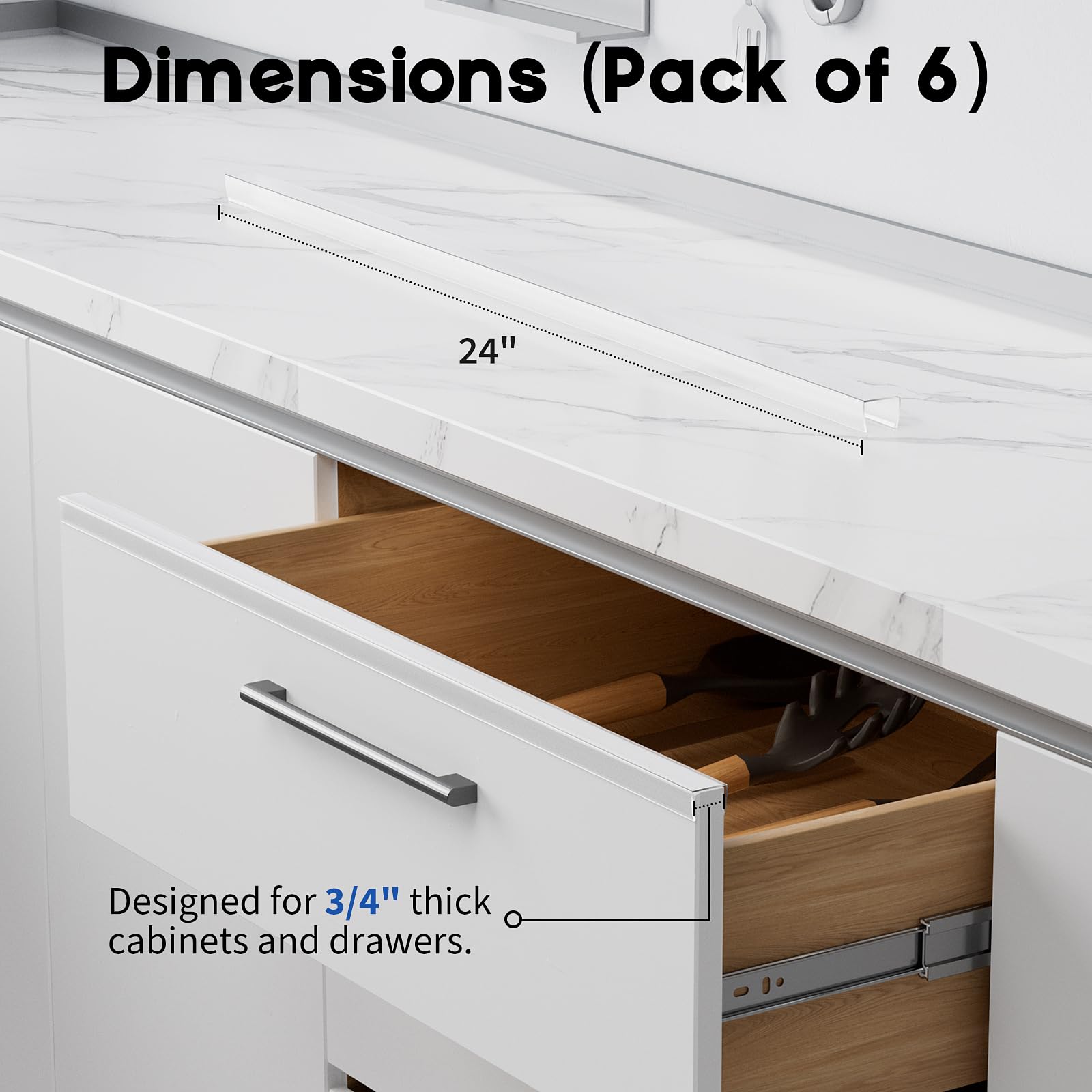 Cabinet Protector Edge Guard (Pack of 6), 17.7" Clear PVC Cabinet Edge Protectors for 3/4" Thick Kitchen Cabinets Doors – Slip-On No-Tool Sliding Installation