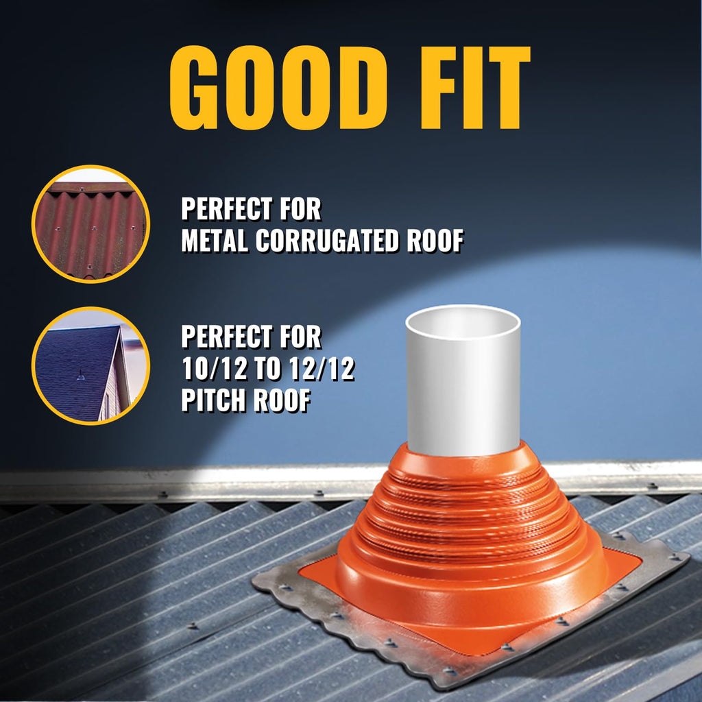 VIVIDA #1 Metal Roof Pipe Flashing, Metal Roofing Pipe Boot Kit, High Temp Silicone Vent Boot, for Tube OD 1/4" to 2", Square Base, Screws & Hex Socket Included, 1 Pack, Black