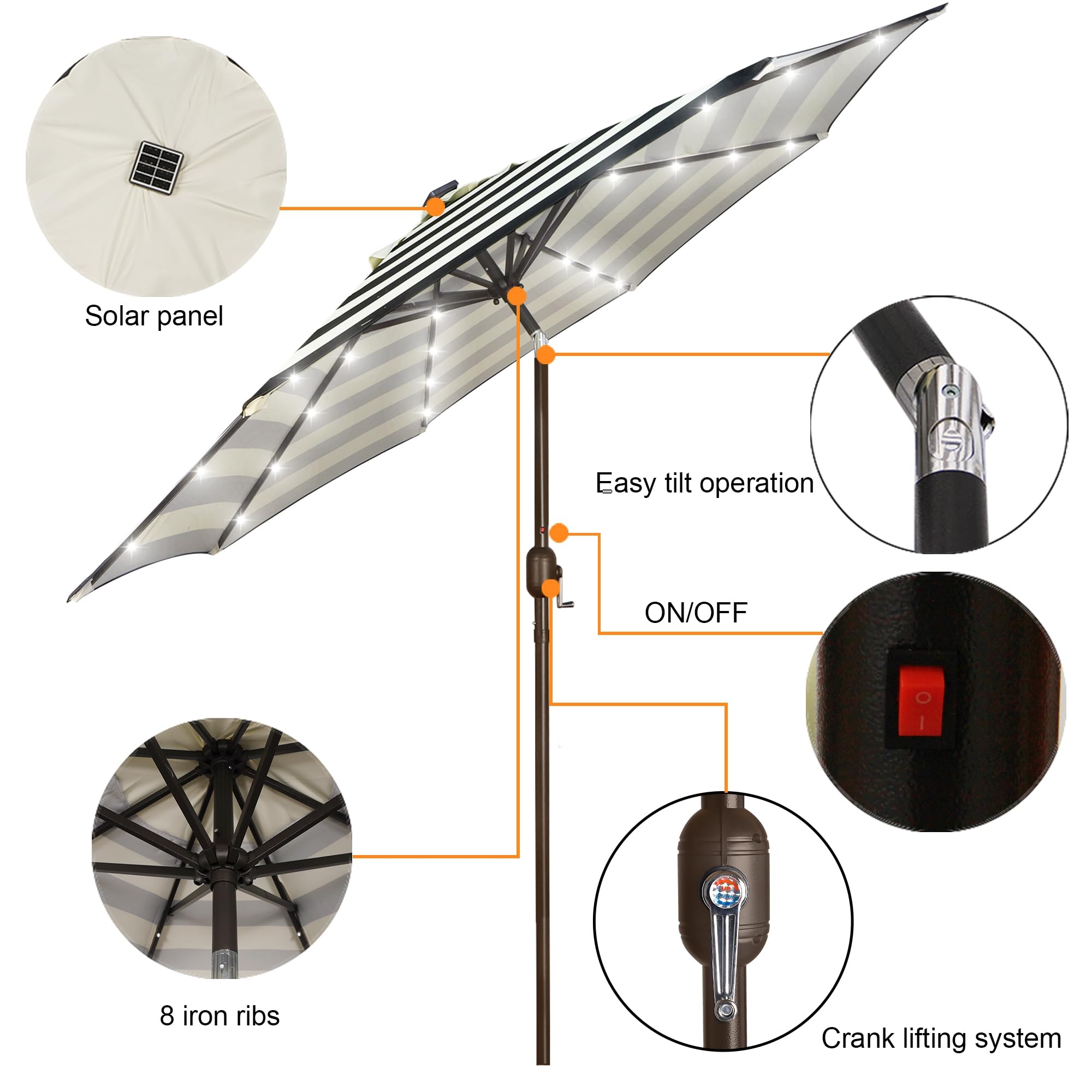 Blissun 9 ft Solar Umbrella, 32 LED Lighted Patio Umbrella, Table Market Umbrella, Outdoor Umbrella for Garden, Deck, Backyard, Pool and Beach (Light Blue)