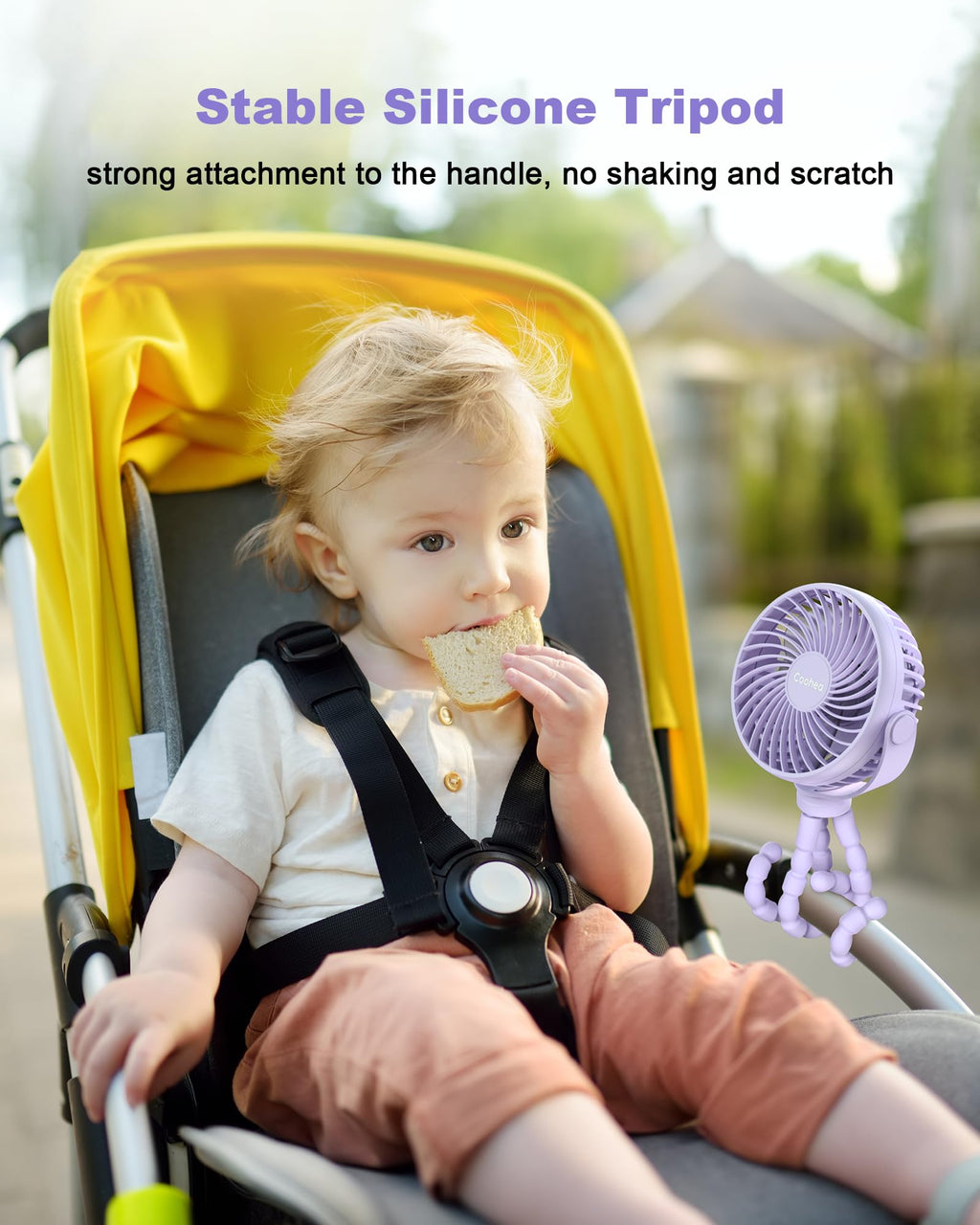 Coohea Stroller Fan Clip on for Baby, 4000mAh Rechargeable Battery Operated, Flexible Tripod, 3 Wind Speed, 360° Rotatable, Small Cooling Portable Fan for Car Seat Crib Golf Cart Bike Treadmill, Black