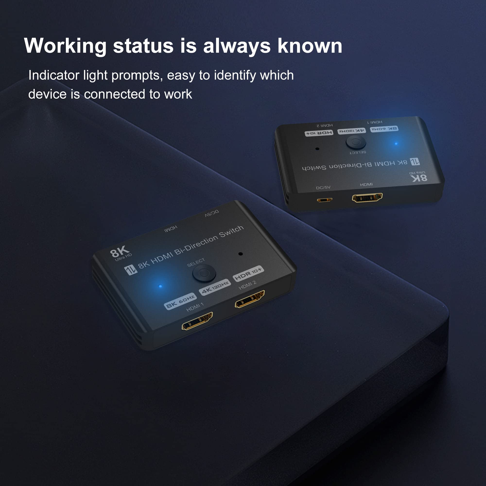 HDMI 2.1 Bi-Directional Switch Ultra HD 8K HDMI Switcher 2 in 1 Out/ 1 in 2 Out HDMI Switch Supports 8K@60Hz/ 4K@120Hz 48Gbps Compatible with Switch/Switch OLED PS5/4 Xbox Roku Apple TV Fire TV Stick