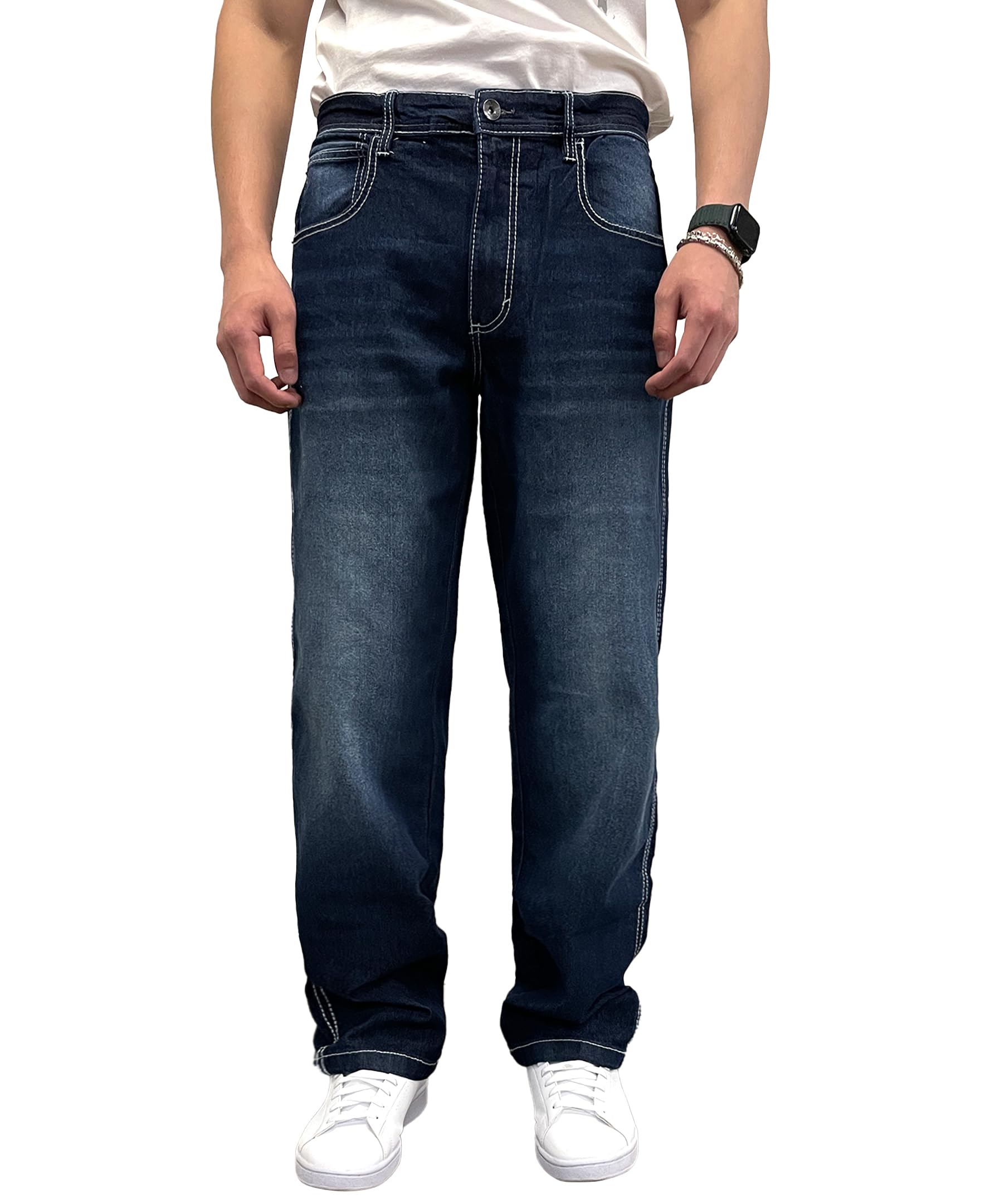 Southpole Mens Mid Rise Stretchable Straight Relaxed Fit Cross Hatch Denim Pants