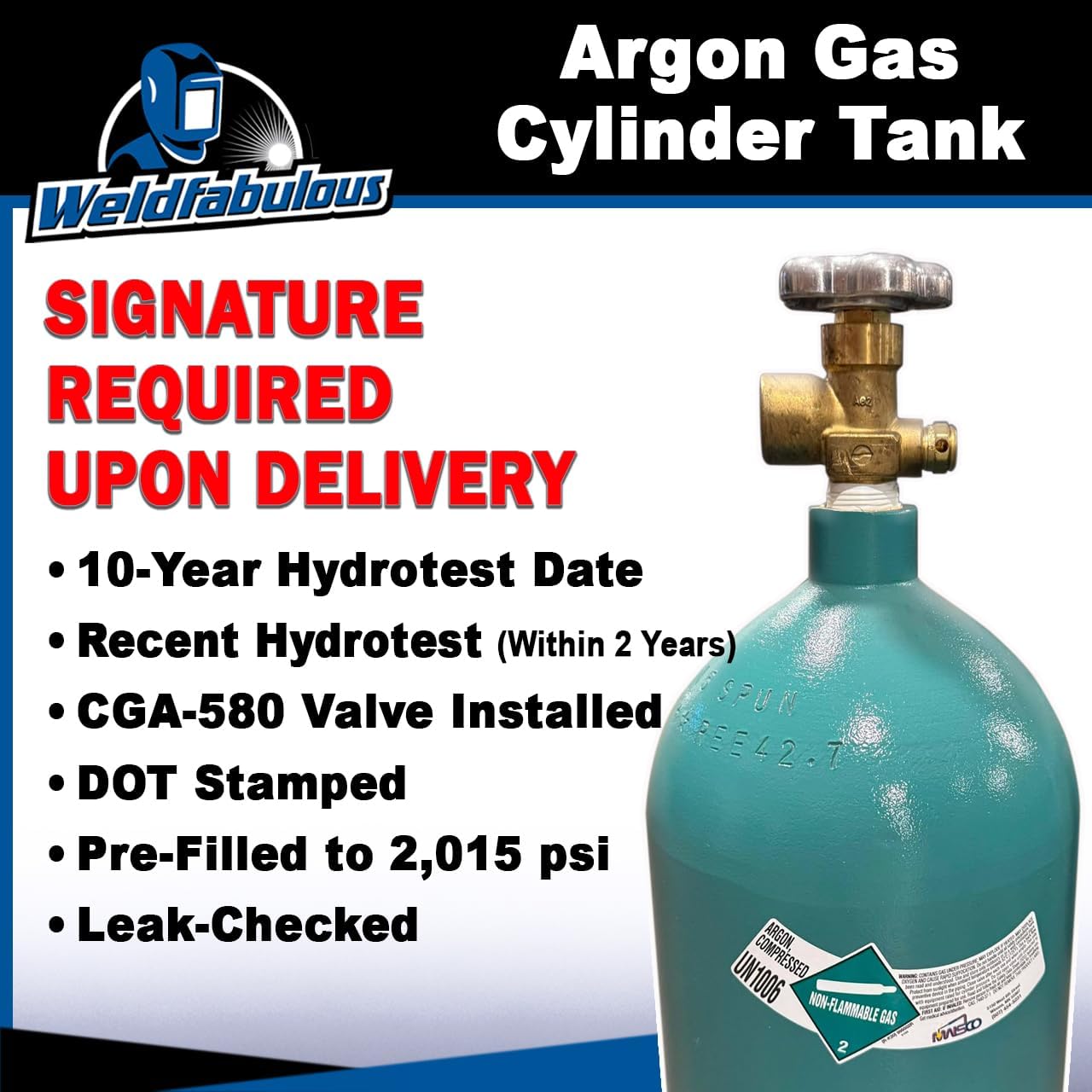 40 cu/ft 100% Argon Welding Gas Cylinder Tank CGA 580 - FULL