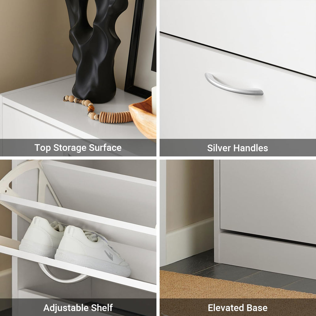 Haotian Shoe Cabinet Storage for Entryway, Narrow Shoe Cabinet with Two Flip Drawers to Save Space, Shoe Rack Cabinet for Front Door Entrance Hallway (Black)
