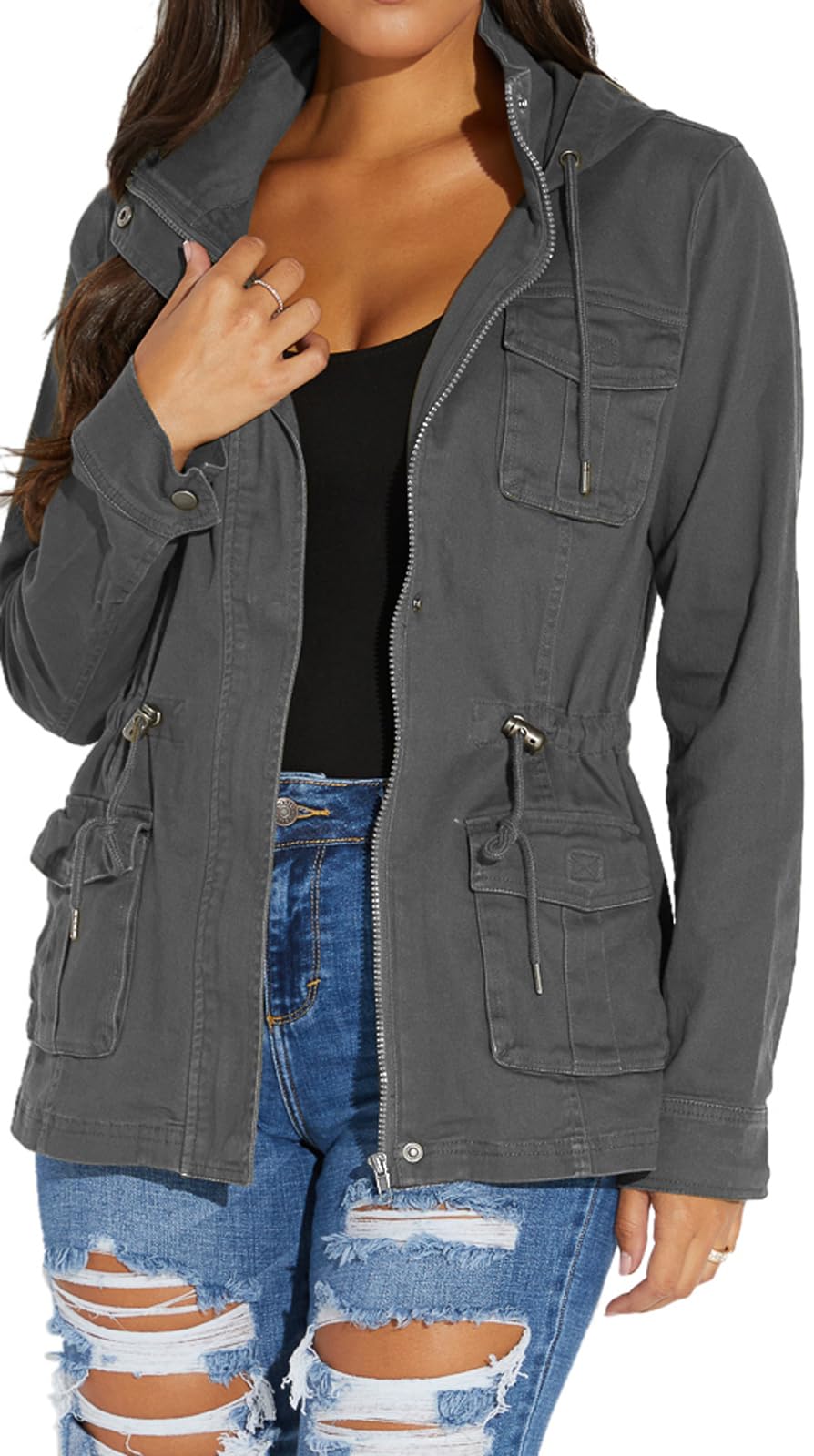 sexycherry Jackets for Women Casual Long Sleeve Lightweight Coats Full Zip Up with Lining Pockets