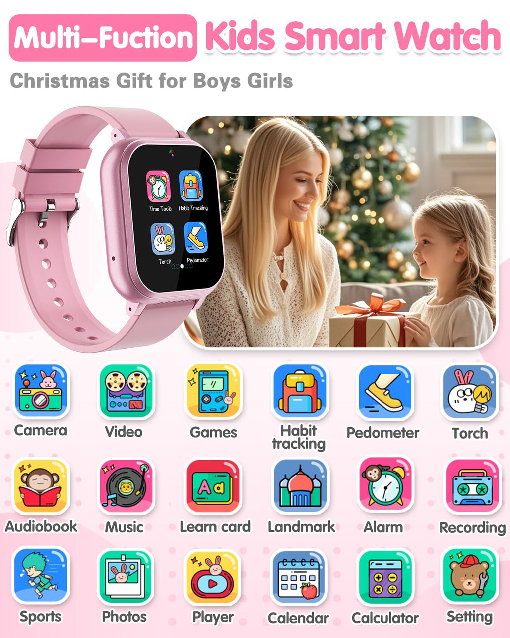 Kids Waterproof Smart Watch Boys Toys Age 5-12 with 32 Games, Dual Camera, Habit Tracking, Music Player, Video, Alarm Clock, HD Touchscreen Watch for Kids Birthday Gift for 3-12 Years Old Boys(Black)