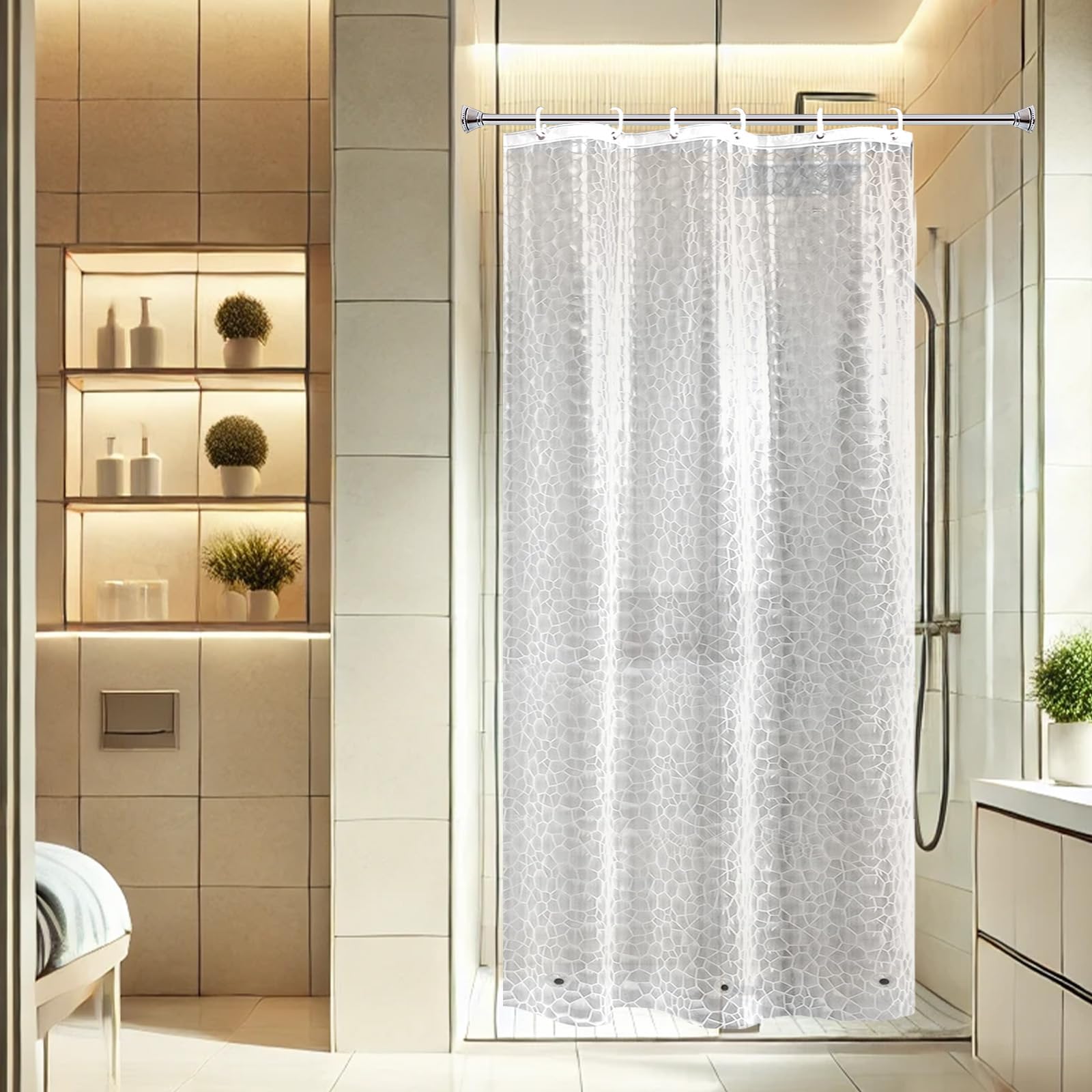 AooHome Eva Small 36x72 Inches Shower Liner, See Through Clear 8 Gauge Bathroom Curtain with Hooks, Bottom Magnets, Water Repellent, Heavy Duty, Rust Proof Grommets
