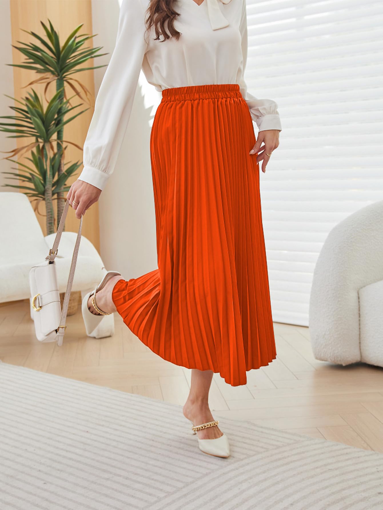 SweatyRocks Women's Casual Solid Longline Pleated Long Skirt