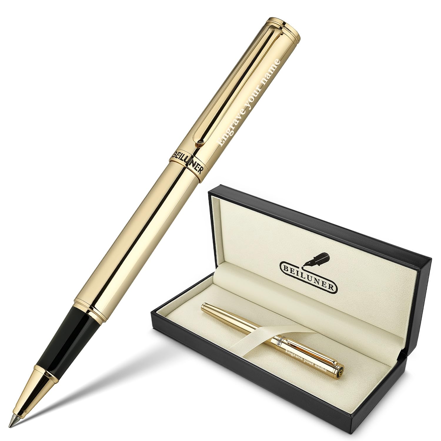 BEILUNER Luxury Rollerball Pen,24K Gold Trim,Noble and Elegant Designs,Schneider Ink Refill, Best Roller Ball Pen Gift Set for Men & Women, Professional, Executive Office, Nice Pens