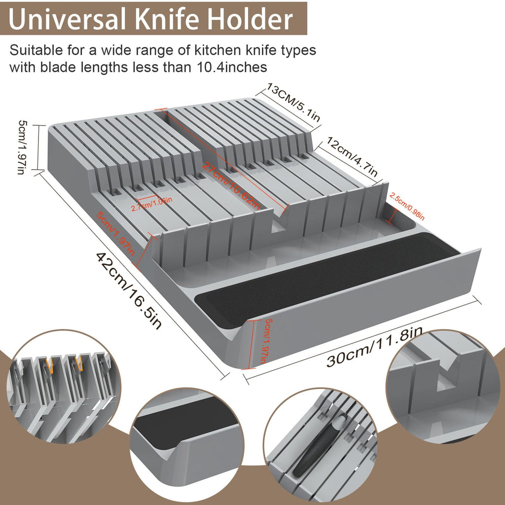 NIUXX Bamboo In-Drawer Knife Block Set for 9 Knives(Not Included), Large Kitchen Detachable Washable Cutlery Slot Organizer Storage Holder for Sharpening Steel and Cutter