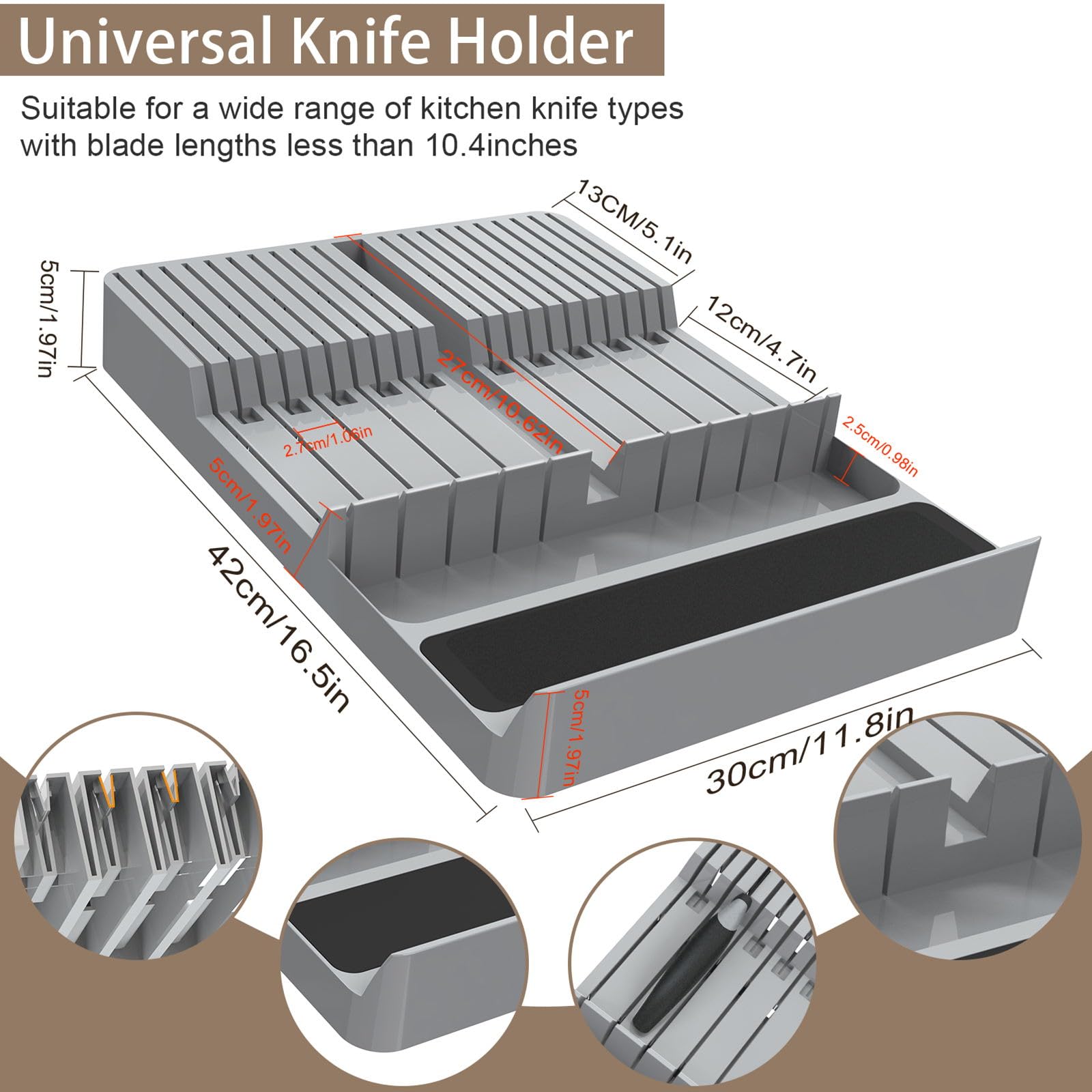 NIUXX Bamboo In-Drawer Knife Block Set for 9 Knives(Not Included), Large Kitchen Detachable Washable Cutlery Slot Organizer Storage Holder for Sharpening Steel and Cutter