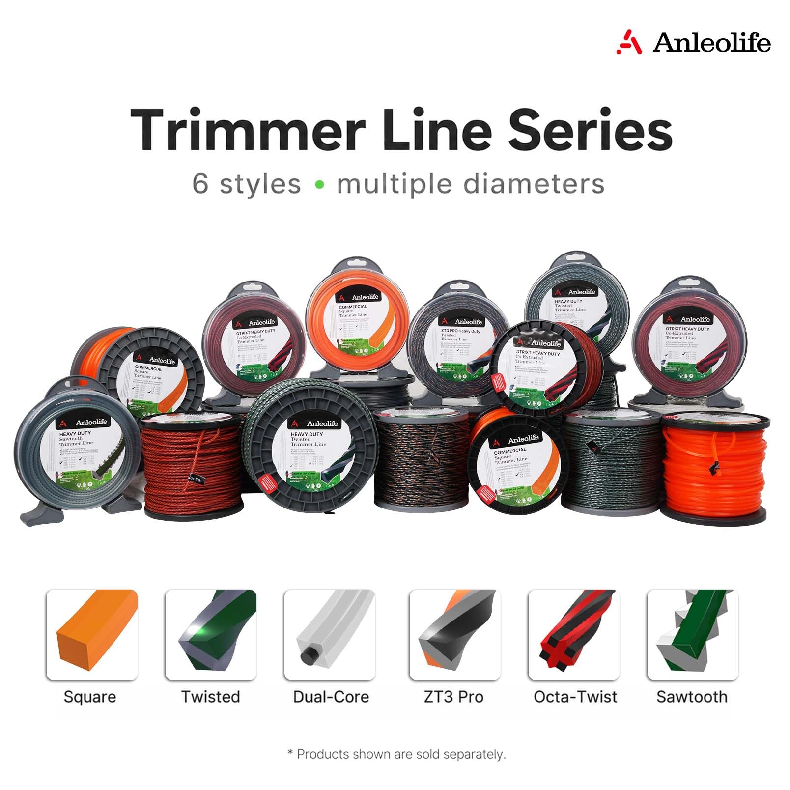 A Anleolife 1-Pound Heavy Duty Sawtooth 140-mil-by-108-ft Dual Core String Serrated Trimmer Line Donut for Walk Behind Wheeled Mowers with Built-in Line Cutter