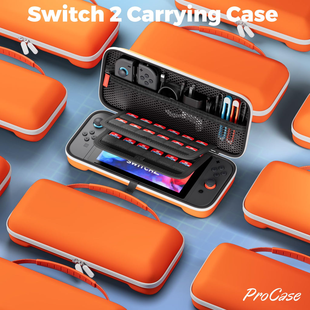 ProCase Carrying Case for Nintendo Switch 2 (2025) with 24 Game Card Slots, Hard Portable Travel Case Storage Bag Protective Pouch for 2025 Nintendo Switch 2 Console AC Adapter & Accessories -Black,L