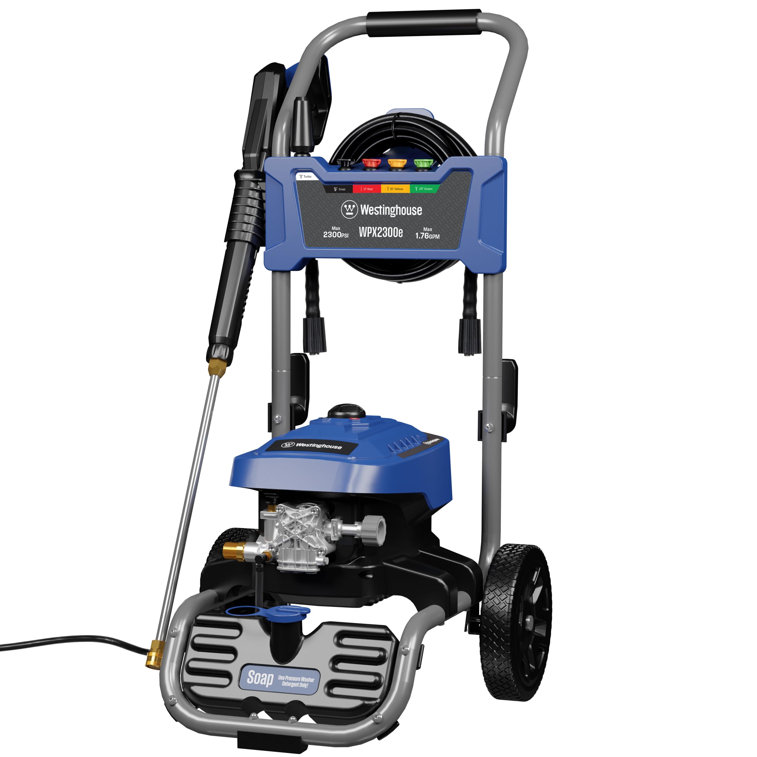Westinghouse WPX2300e Electric Pressure Washer, 2300 Max PSI and 1.76 Max GPM, Induction Motor, Onboard Soap Tank, Spray Gun and Wand, 5 Nozzle Set, for Cars/Fences/Driveways/Homes/Patios/Furniture