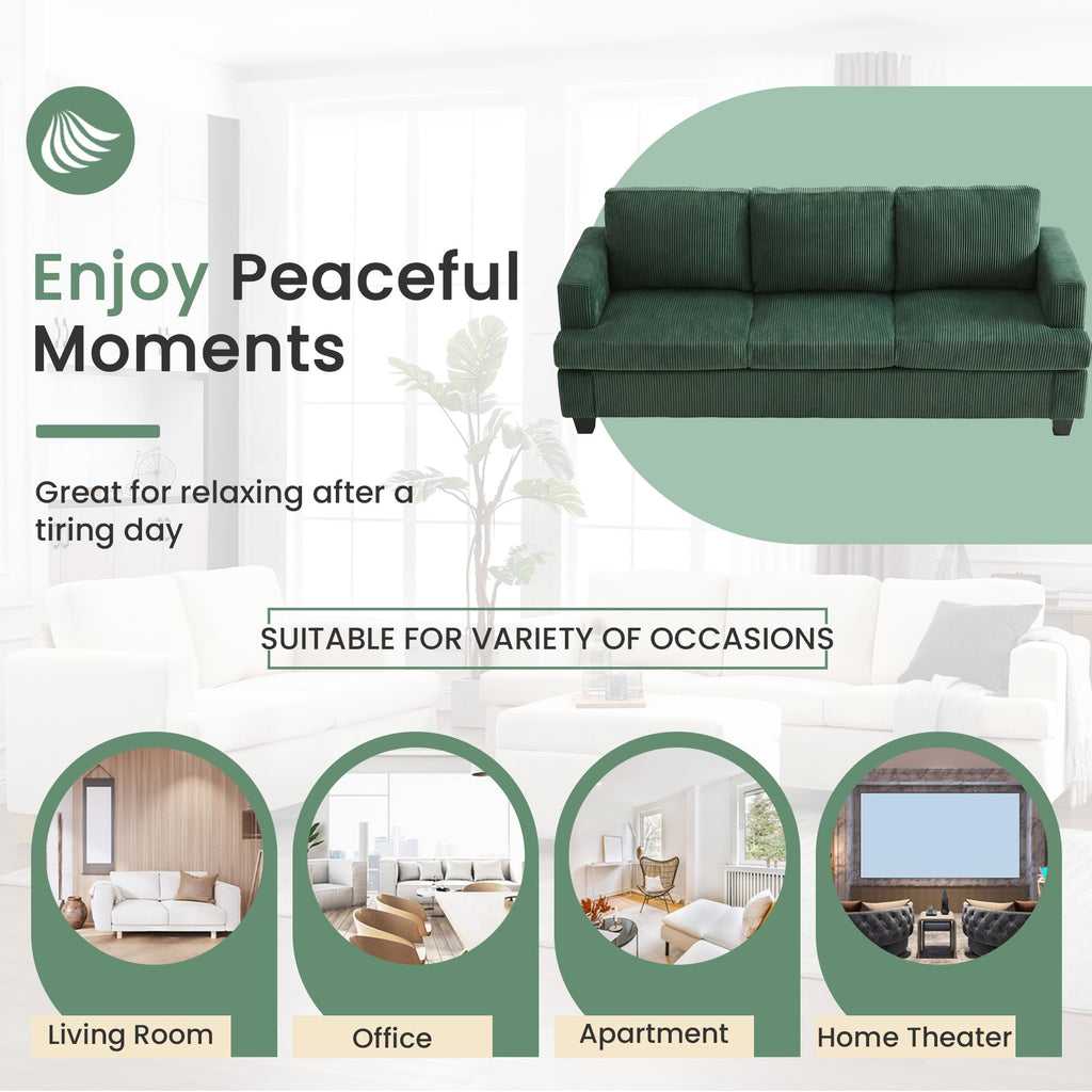 YOUDENOVA 2 Piece Set Comfy Sofa Couch, Loveseat Sofa * 2 with Deep Seats, Modern Sleeper Couch for Living Room, Black Corduroy