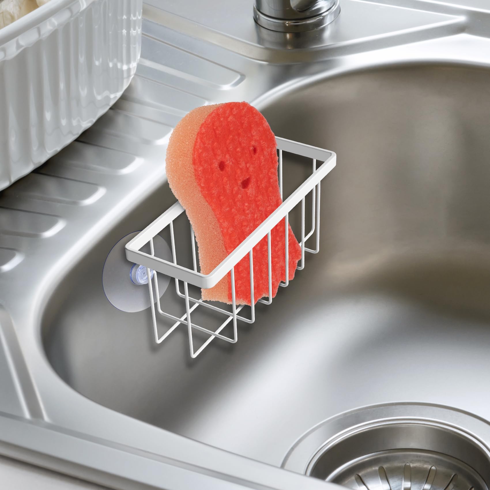HLOOL Kitchen Sink Sponge Holder, Kitchen Sink Caddy, Sponge Holder for Kitchen Sink Suction, Dish Soap Holder (Black)