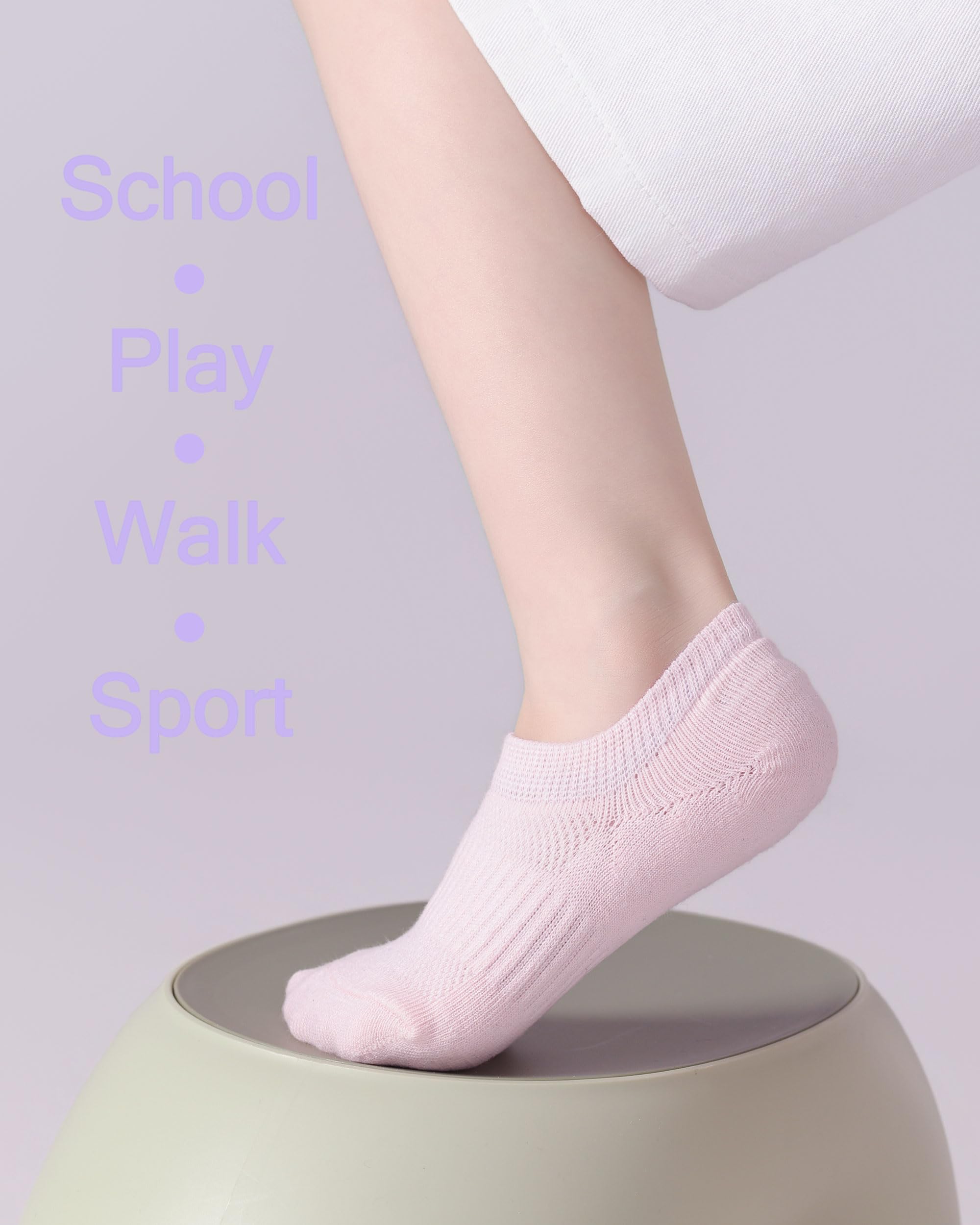 No Show Cotton Socks for Girls and Boys - Low Cut, Breathable, Non-Slip Short Socks for Kids - 5/10 Pairs