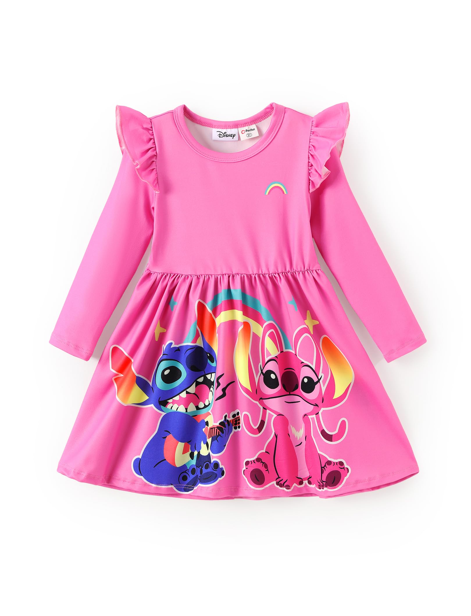 Disney Princess Frozen Elsa Minnie Mickey Stitch Ruffle Sleeve Dress A Line Long Sleeve Kids Clothes Baby to Toddler