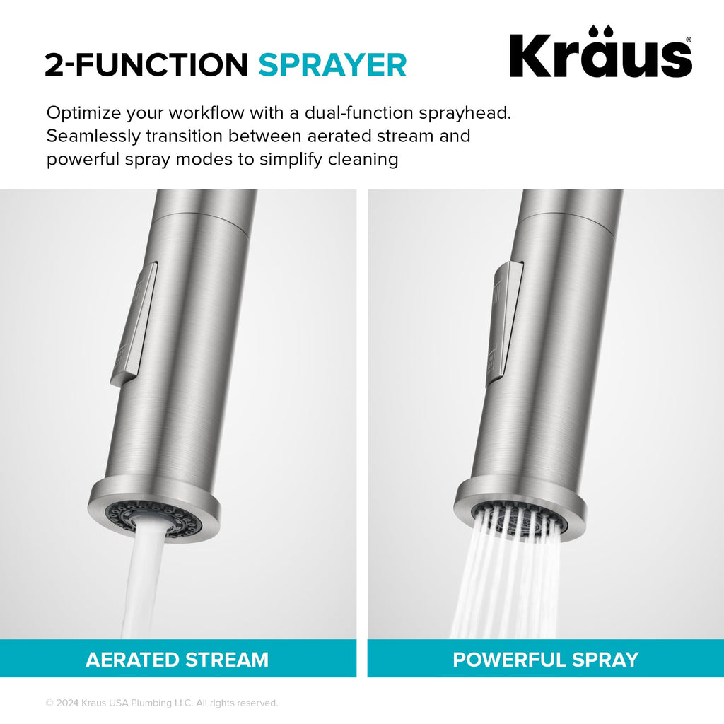 KRAUS Torak Pull Down Kitchen Faucet in Matte Black with Commercial Style Spring Spout, 2 Function Sprayer, Pre-Attached Water Lines, and Mounting Hardware, KPF-2635MB