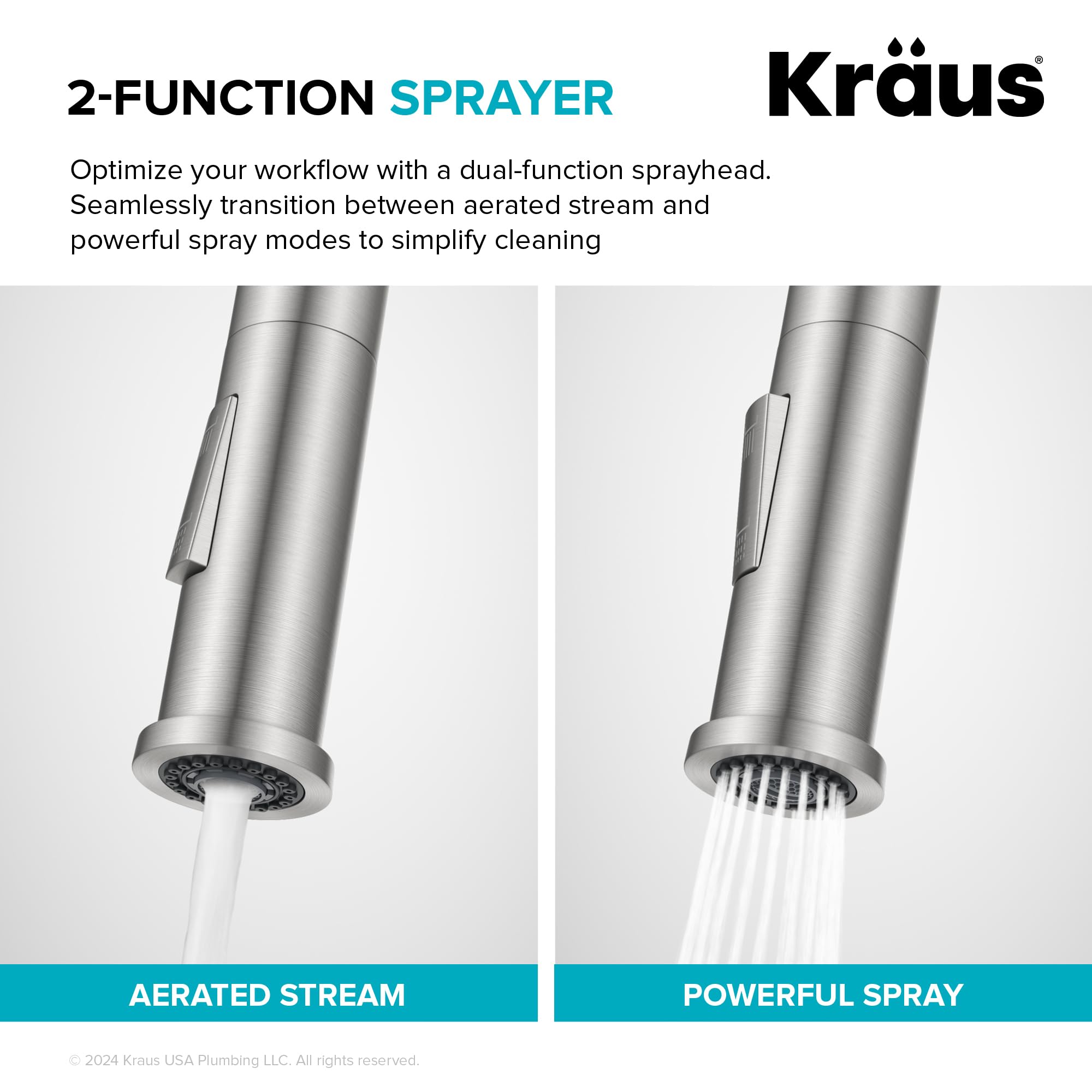 KRAUS Torak Pull Down Kitchen Faucet in Matte Black with Commercial Style Spring Spout, 2 Function Sprayer, Pre-Attached Water Lines, and Mounting Hardware, KPF-2635MB