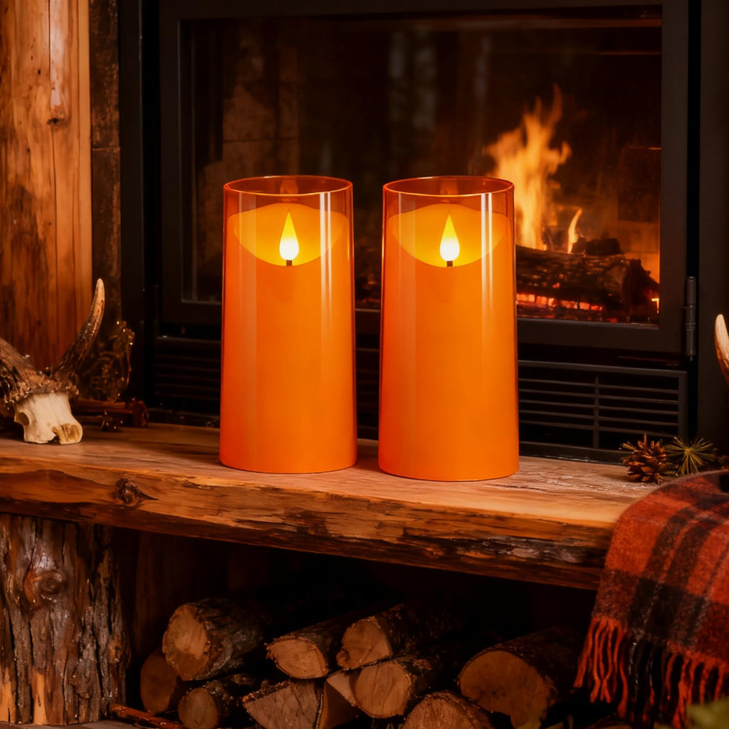 NURADA Flameless Candles with Remote Timer: 3D Wick Battery Operated Led Pillar Acrylic Fake Candle Set for Home Decoration Romantic Ambiance - Gold 2 Pack