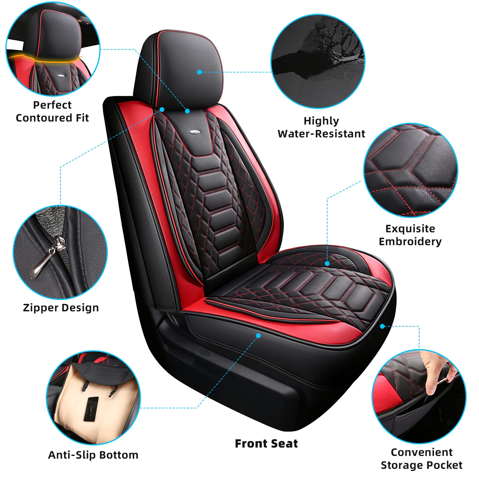 FREESOO Tundra Seat Covers 2007-2013, Fit for Toyota Tundra Crewmax Cab 5 Seats, Custom Truck Seat Covers with Waterproof Faux Leather Black
