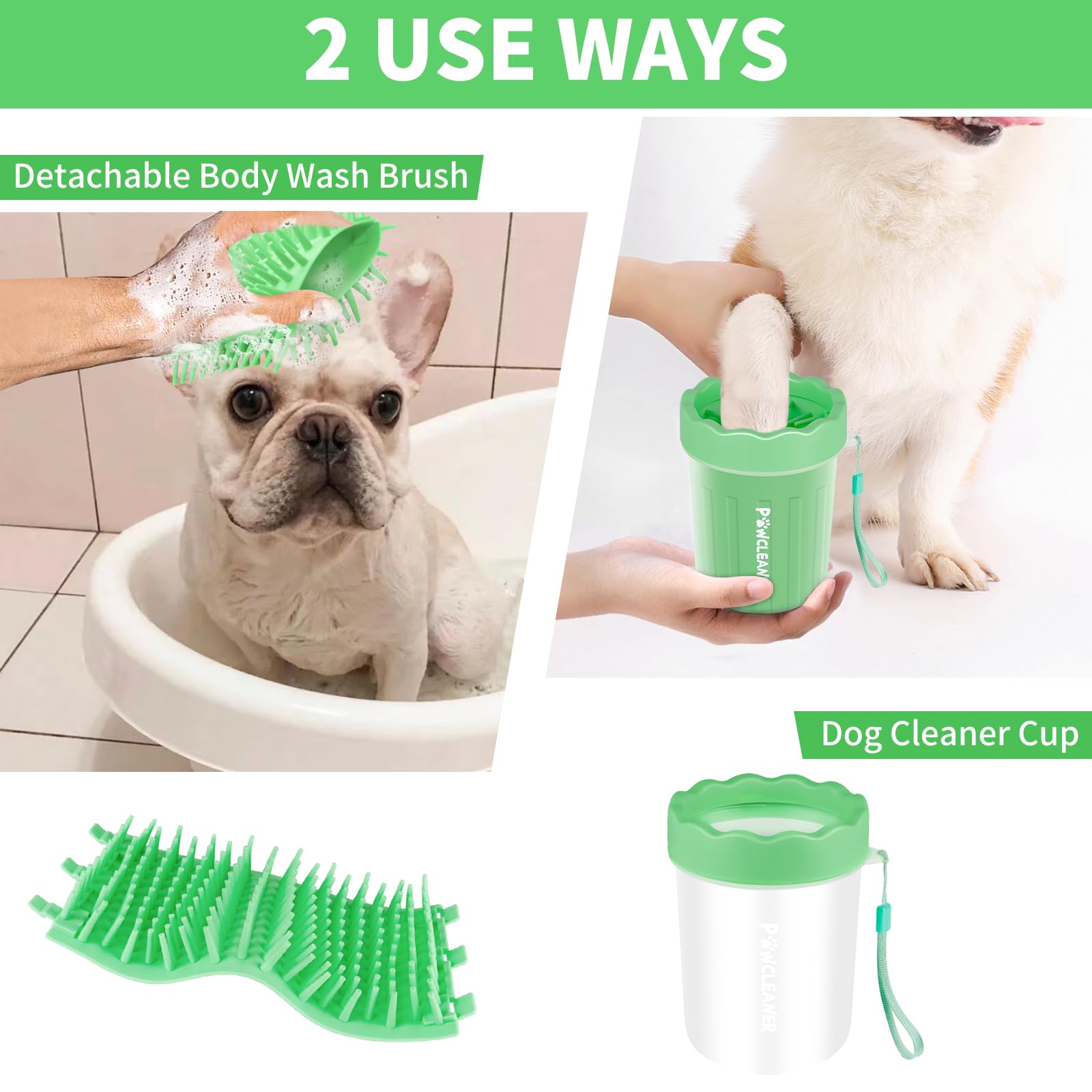 Professional 7 in 1 Dog Paw Cleaner for Dogs & Cats - Includes 1 Portable Paw Washer, 1 Bath Brush, 2 Dog Toothbrushes and 3 Absorbent Towels Note: Fits Paws up to 2 Inches Wide (Small, Black)