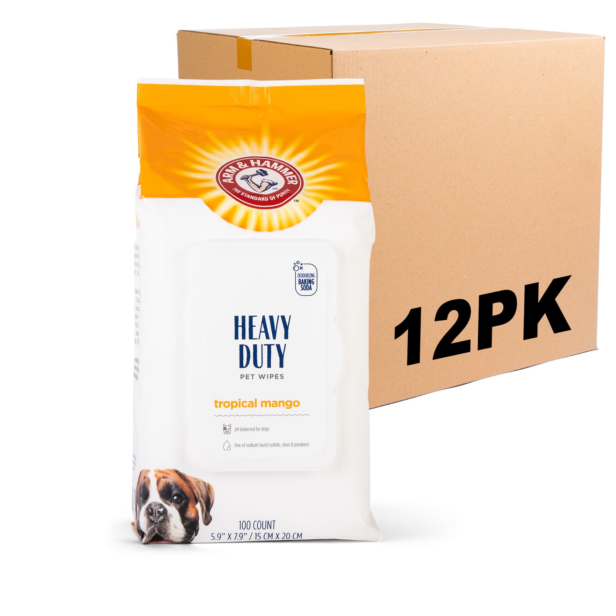 Arm and Hammer for Pets Heavy Duty Multipurpose Dog Bath Wipes, Mango Scent, Travel Size - All Purpose Wipes That Remove Odor and Refresh Dog Coat Between Baths, 30 Count