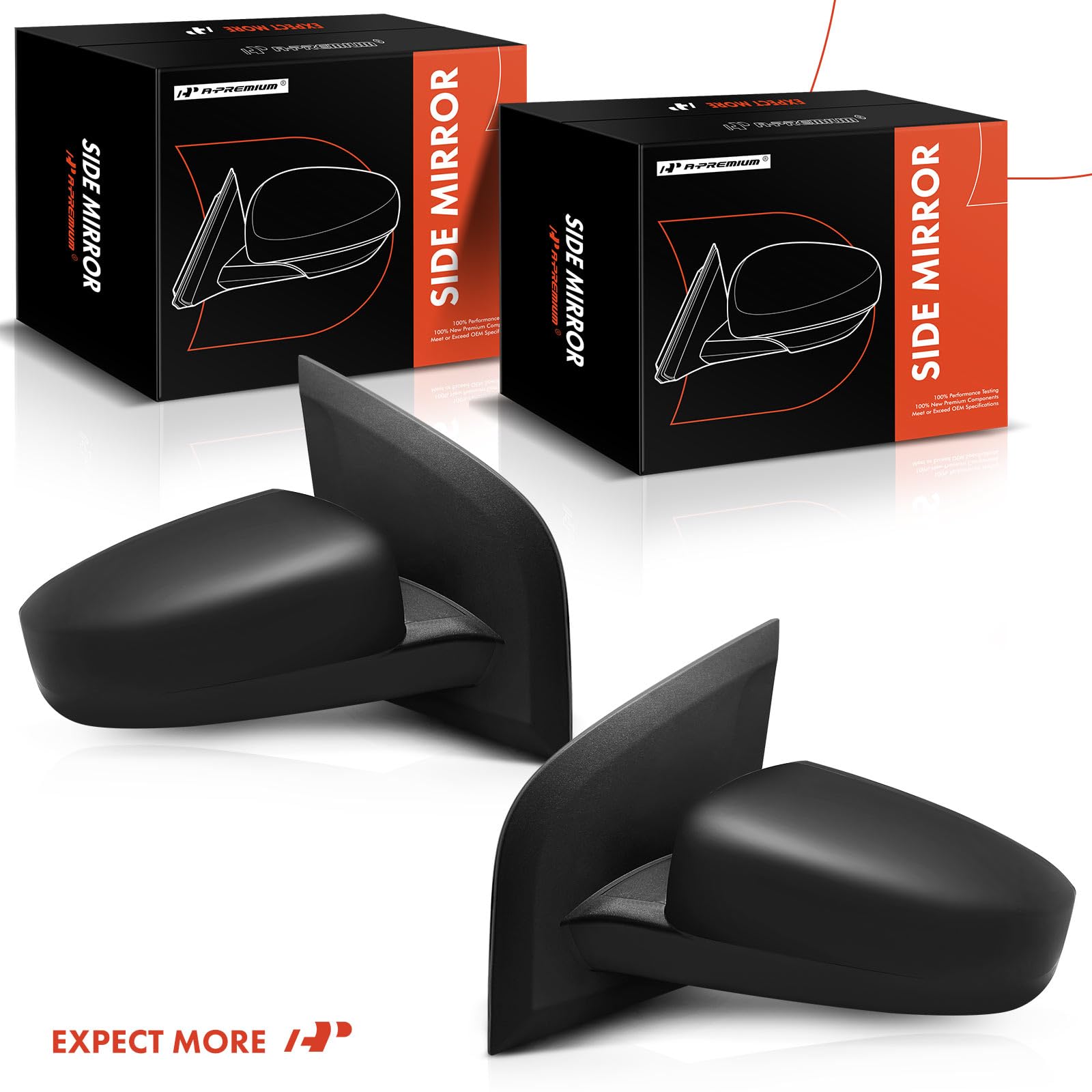 A-Premium Pair (2) Driver and Passenger Side Power Door Mirror - Compatible with Nissan Sentra 2007-2012 - Non-Heated Non-Folding Black Outside Rear View Mirror - Replace# 96302ET01E