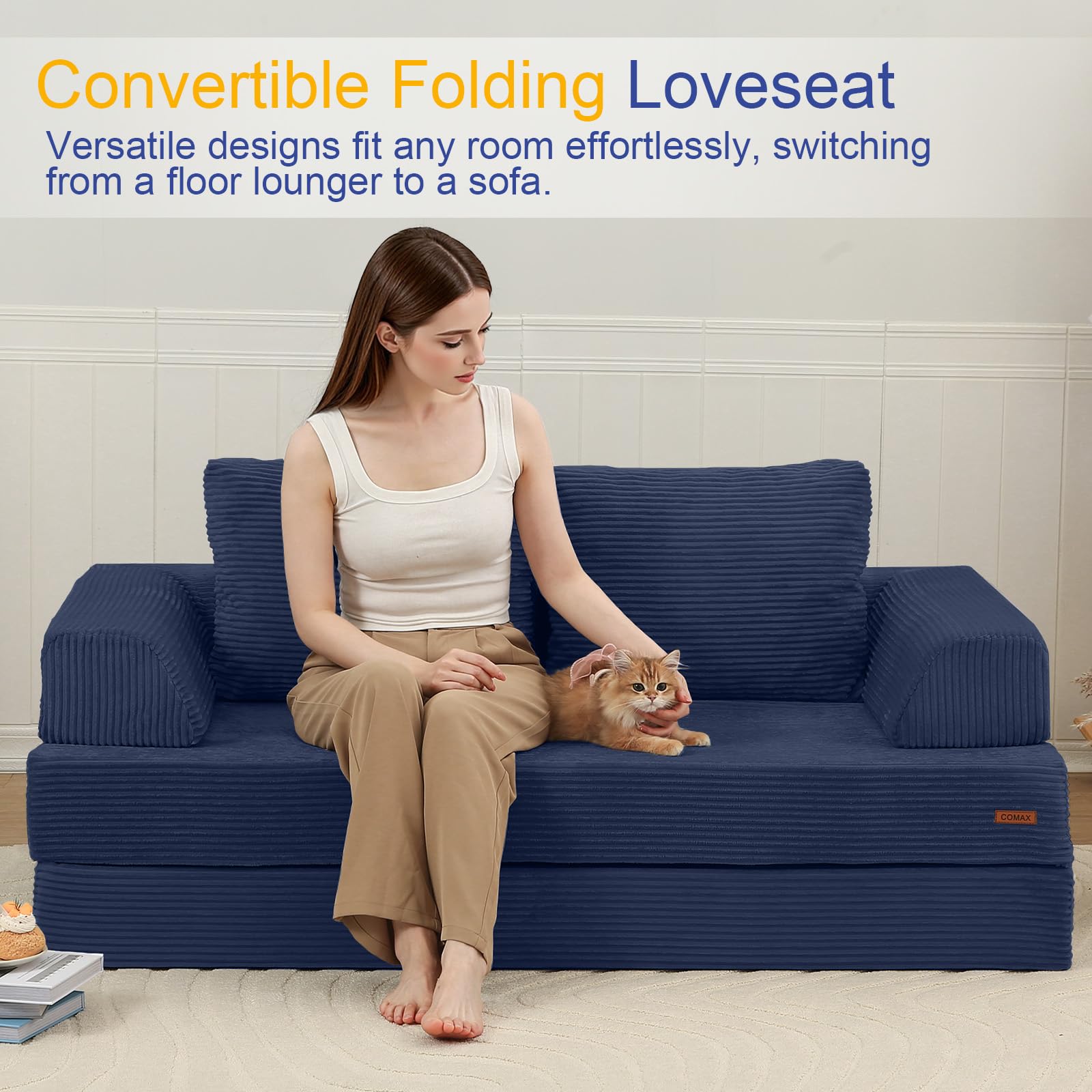 COMAX Futon Sofa Bed, 4‑in‑1 Convertible Sofa Bed, Folding Boneless Couches | Boneless Couch for living room, Fold Out Small Foldable Loveseat Floor Sleeper Mattress Lounge Space‑Saving, Ash Gray