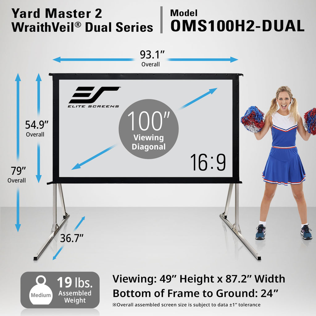 Elite Screens 100-inch Wraith Veil DUAL, 16:9, 0.8 Gain, 150° Viewing Angle, Front & Rear Projection Screen, Yardmaster 2 OMS100H2-Dual