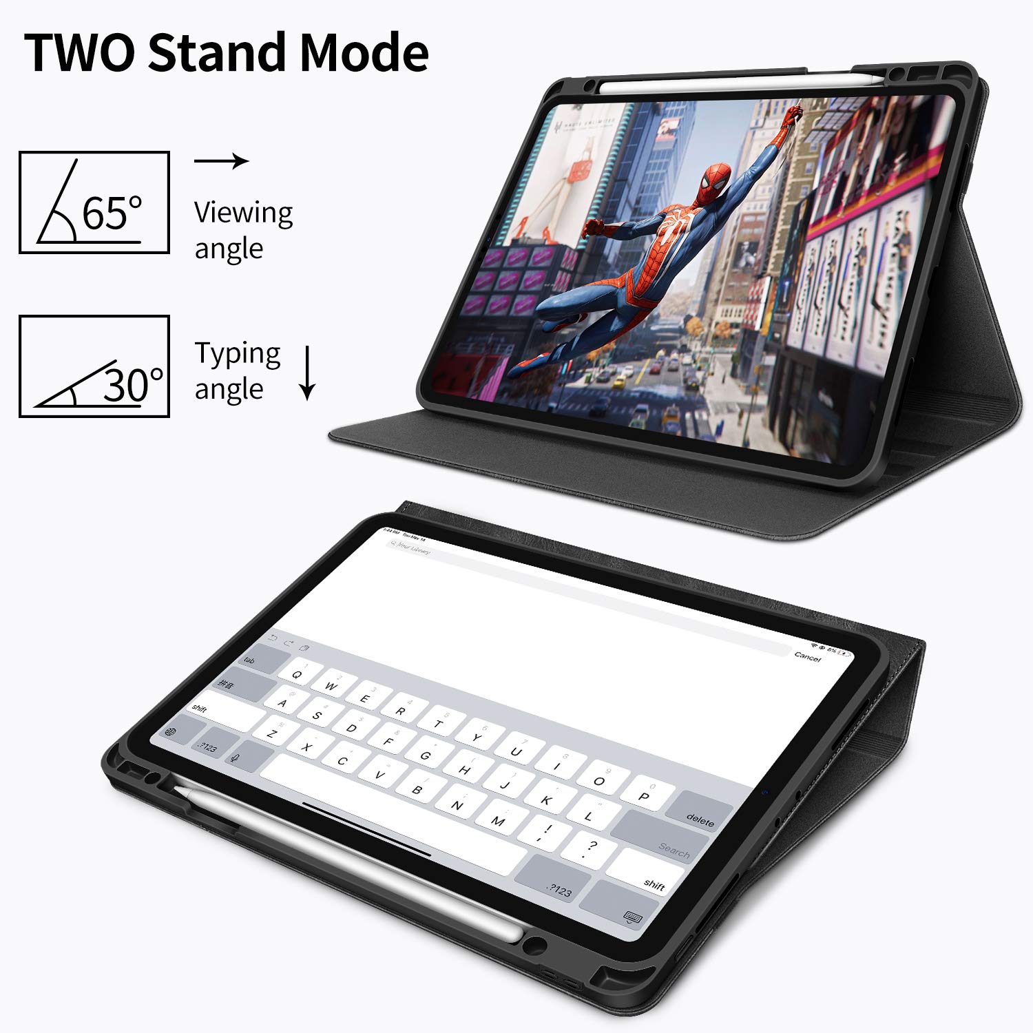H HOLIMET Case for iPad Pro 12.9 2022 6th/5th/4th/3rd Generation with Pencil Holder Pocket Folio Stand Cover Soft TPU Back Shockproof, Auto Sleep/Wake,Vegan Leather
