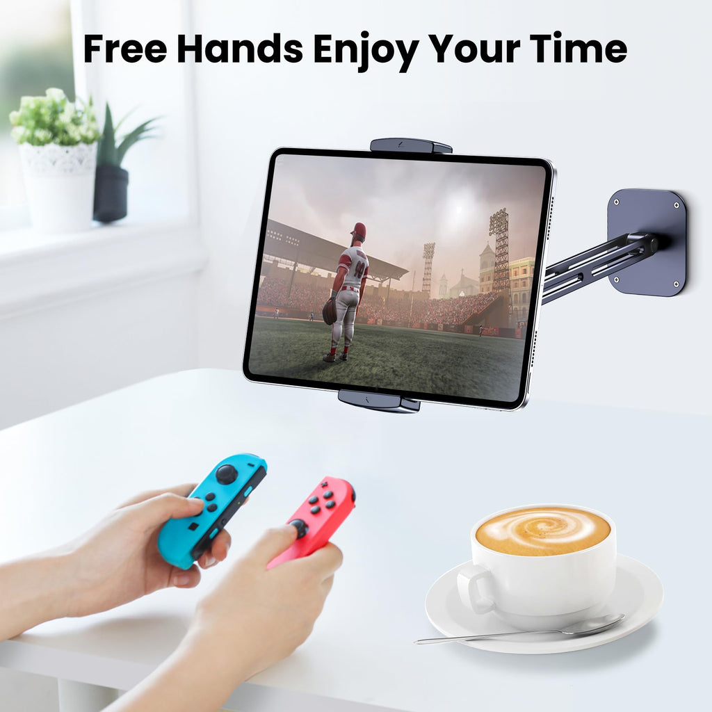 Tablet Wall Mount, Aluminum iPad Wall Mount Holder, 360° Rotation Adjustable Wall Holder Compatible with iPad Pro, Mini, Galaxy Tab, Surface Pro, Kindle, All 4.7-13" Tablets and Phones