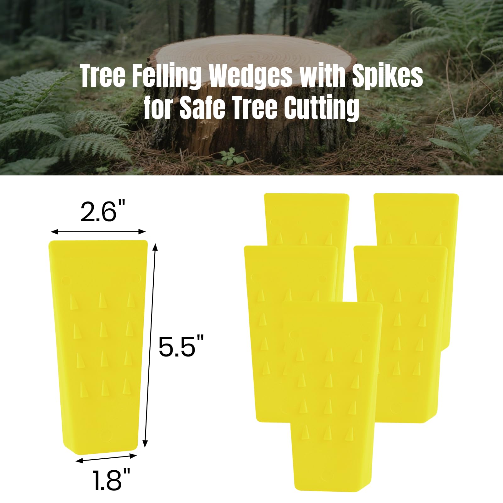 AR-PRO 6 Pack Tree Felling Wedges with Spikes for Safe Tree Cutting – 5.5” Wedges with Storage Bag; 6 Felling Dogs to Guide Trees Stabilize and Safely to Ground for Loggers and Fallers