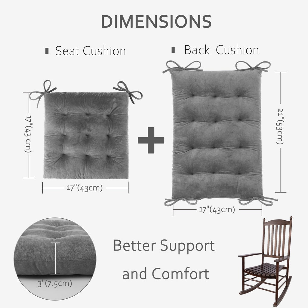 ELFJOY Rocking Chair Cushion Large Rocking Chair Pads with Ties Premium Tufted High Back and Seat Cushion 2 Piece Set Black