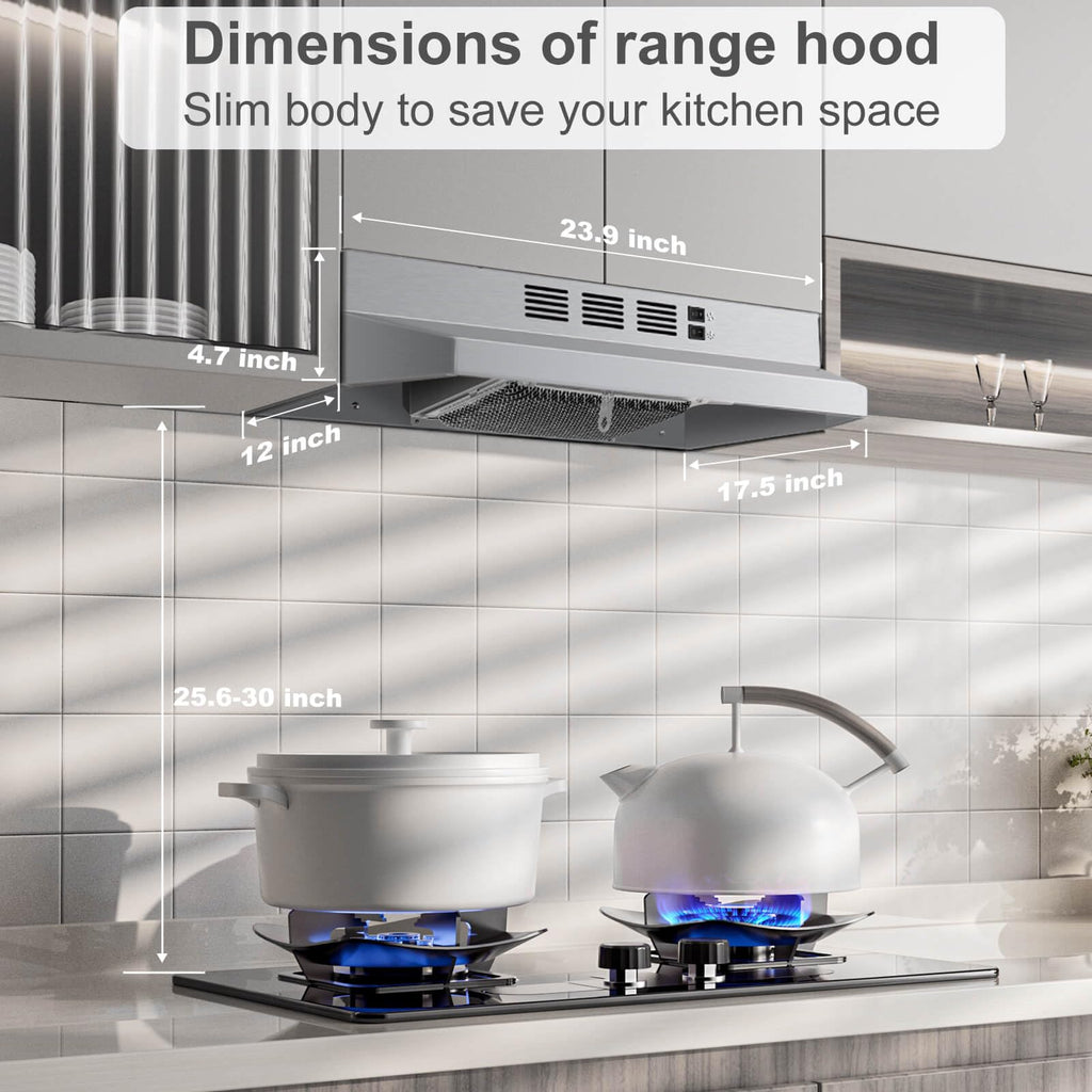 SNDOAS Black Range Hood 24 inch,Ducted/Ductless Range Hood Under Cabinet,Black Coating Stainless Kitchen Exhaust Hood with 2-speed Fan,230 CFM,Rocker Switch,Hard-wired Stove Vent, Ventless Hood