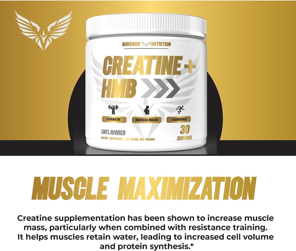 Creatine HMB - HMB Creatine - for Muscle Growth, Increased Strength, Enhanced Energy Output, and Improved Athletic Performance - 30 Servings - Unflavored
