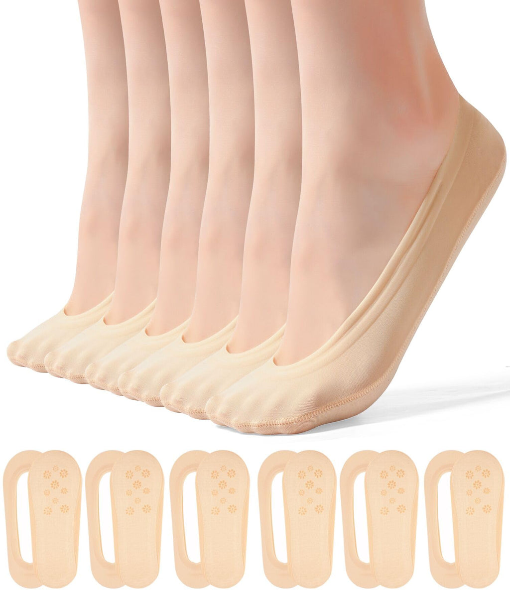 6 Pairs No Show Socks Womens Ultra Low Cut Nylon Thin Socks for Flat Invisible Non Slip Liner Footies