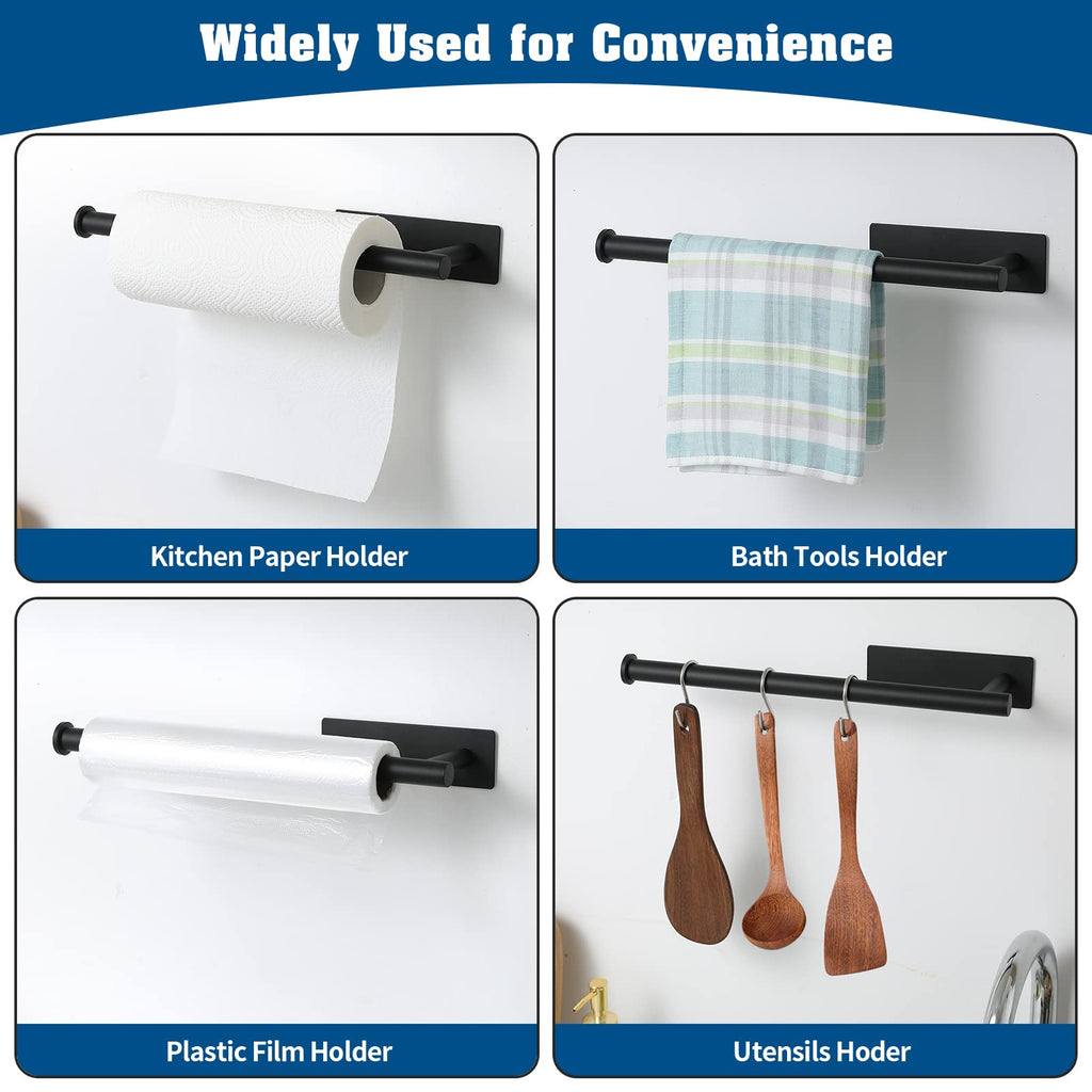 theaoo Paper Towel Holder - Under Cabinet Paper Towel Holder for Kitchen, Adhesive Paper Towel Roll Rack for Bathroom Towel, Wall Mounted Matte Black Paper Towel Rack, SUS304 Stainless Steel(1, Black)