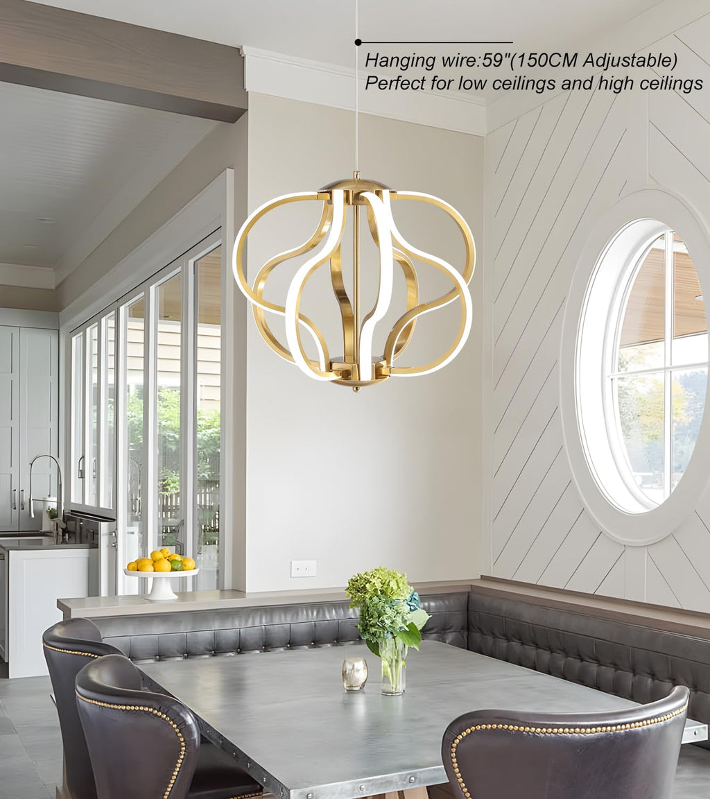 Modern Gold LED Chandelier with Remote Control, Dimmable LED Chandelier with 3 Color Temperature,8 Lights Hanging Pendant Lights for Dining Room Foyer Entryway Kitchen Living Room