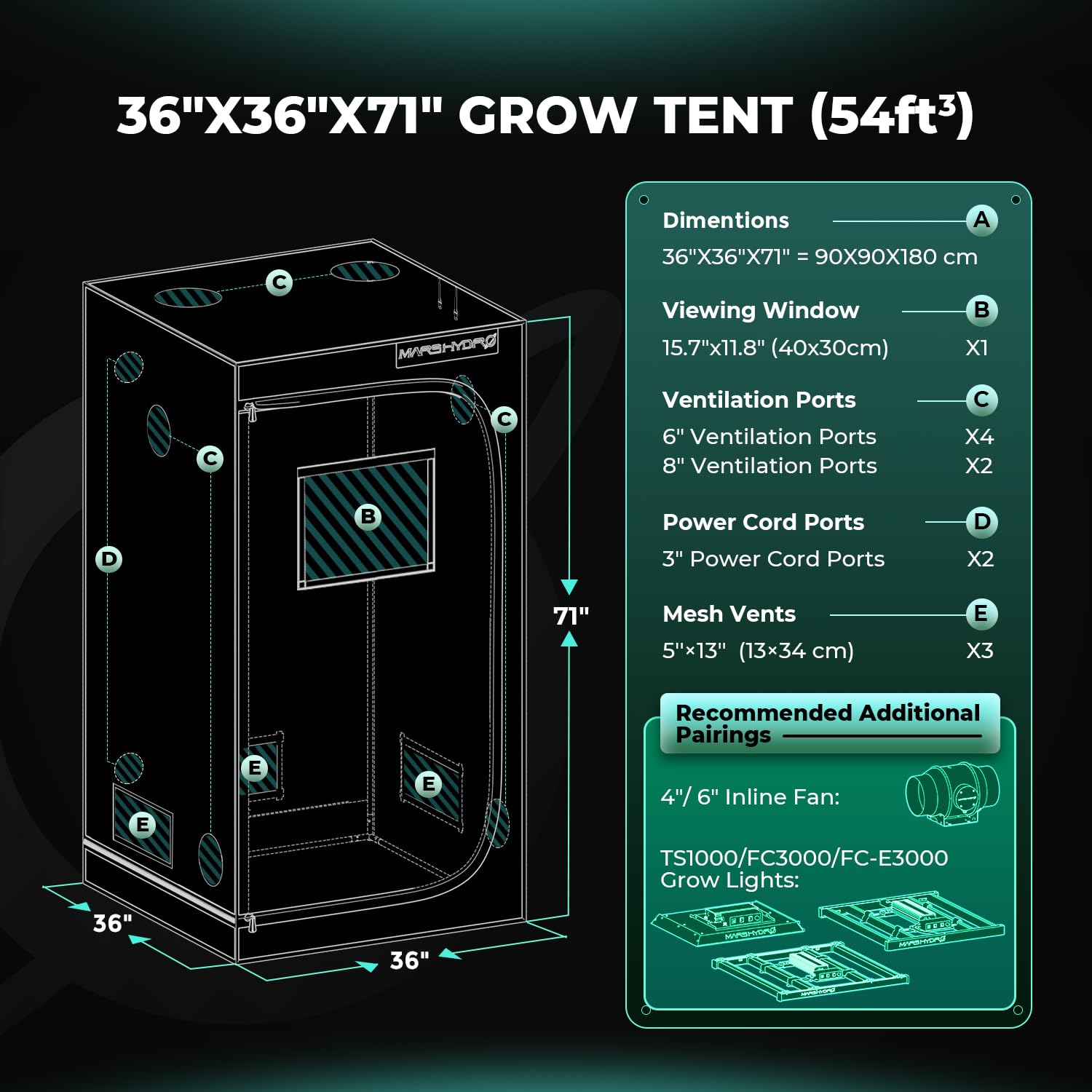 MARS HYDRO 2x2x3 Advanced Grow Tent, 24"x24"x36" High Reflective Mylar 1680D for Hydroponics Indoor Plant Growing, with Floor Tray and Smooth Zipper for TS600