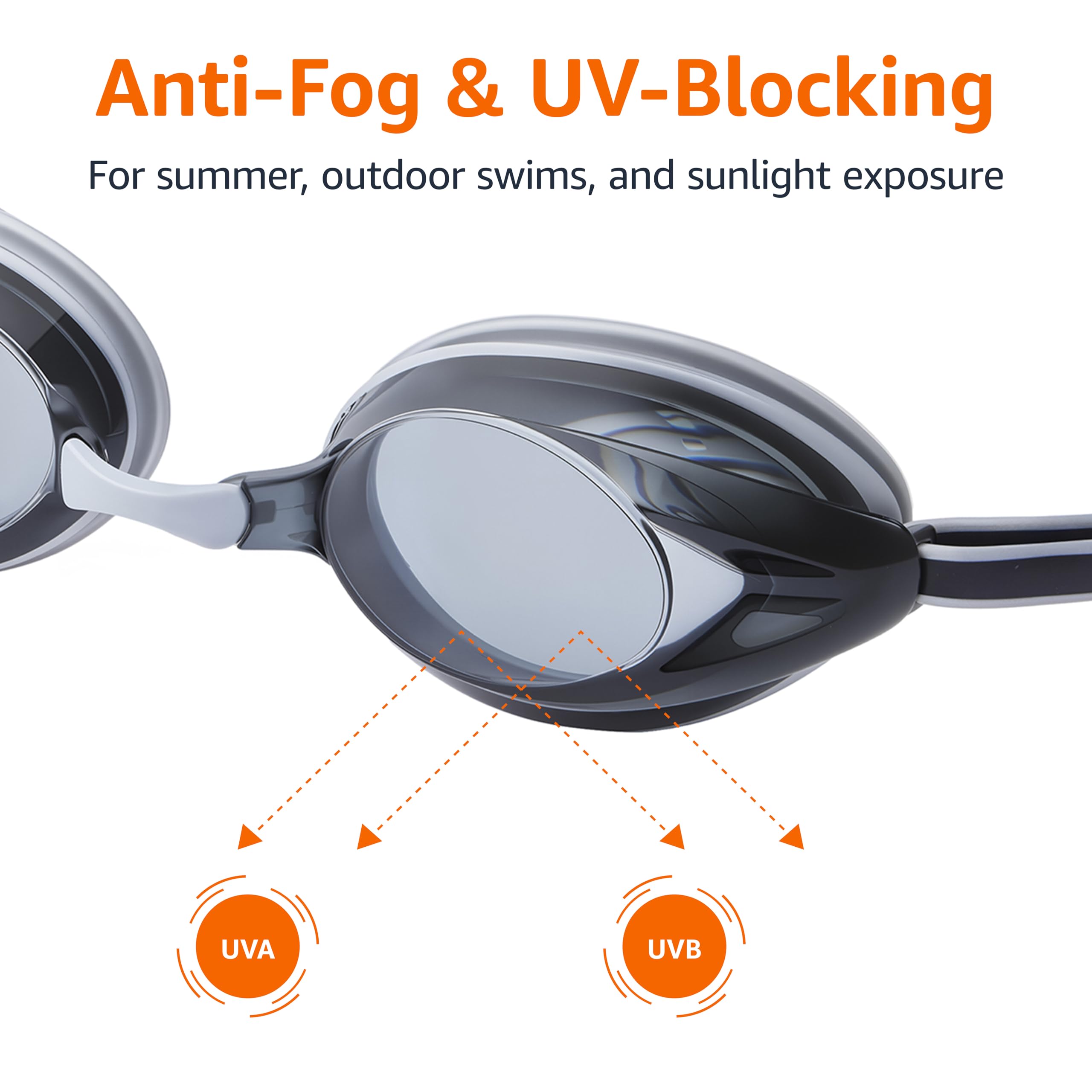Amazon Basics Unisex Swim Goggles for Adults, Anti-Fog, Unisex, Wide View, 4 Interchangeable Nosepieces